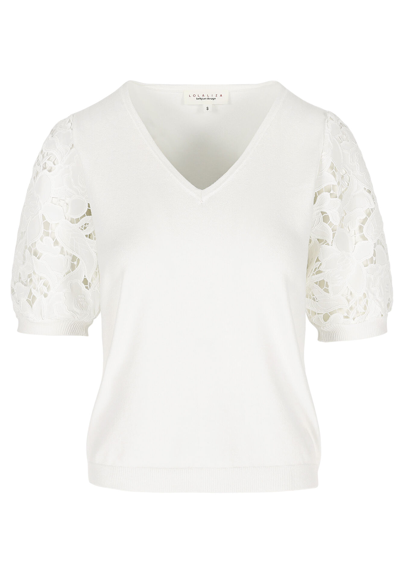 Trui met kanten mouwen - OPTICAL WHITE - 04007058_1019