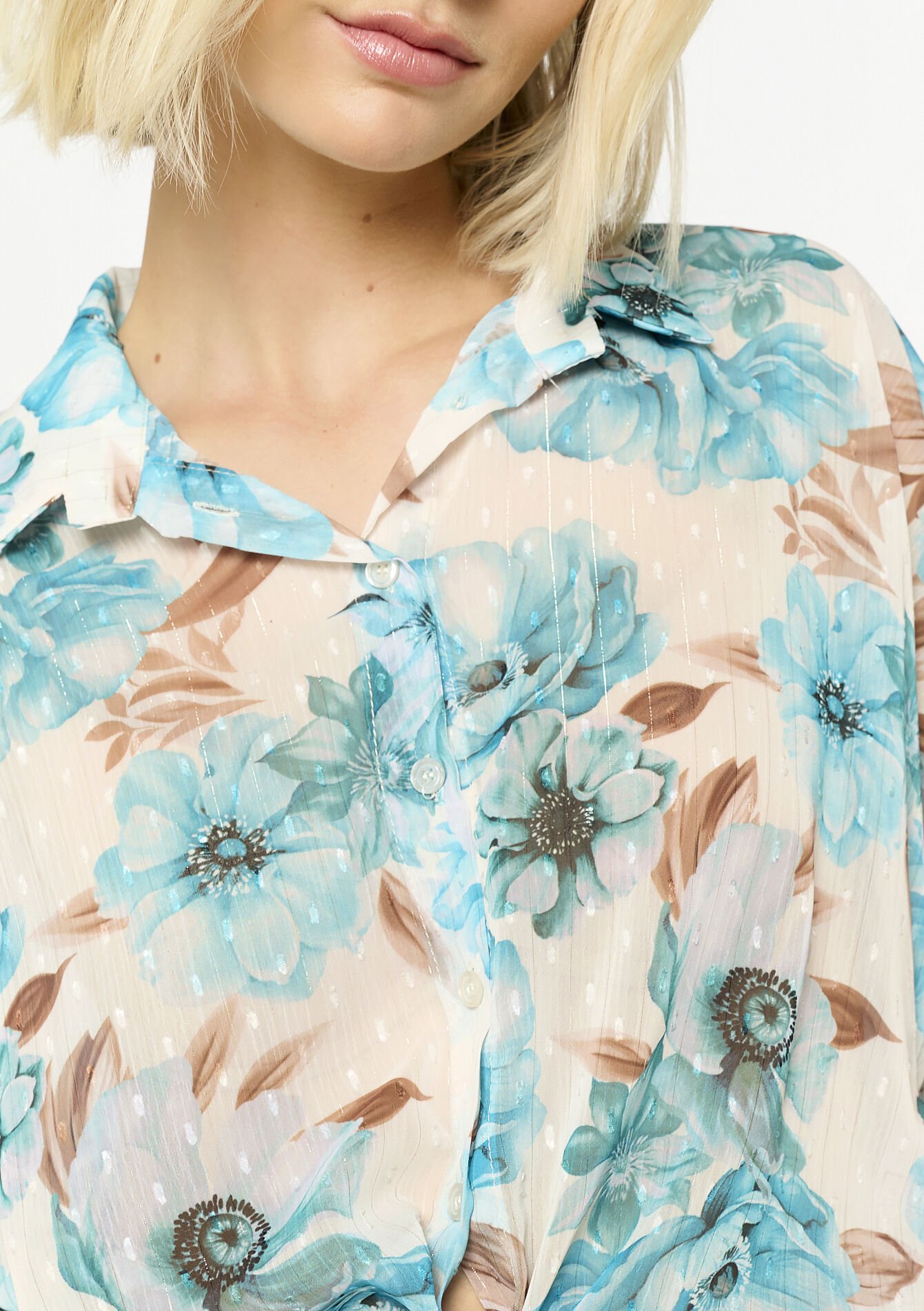 Bloemenhemd met knoopdetail, Bloemenhemd met knoopdetail - AQUA BLUE - 05702771_3302