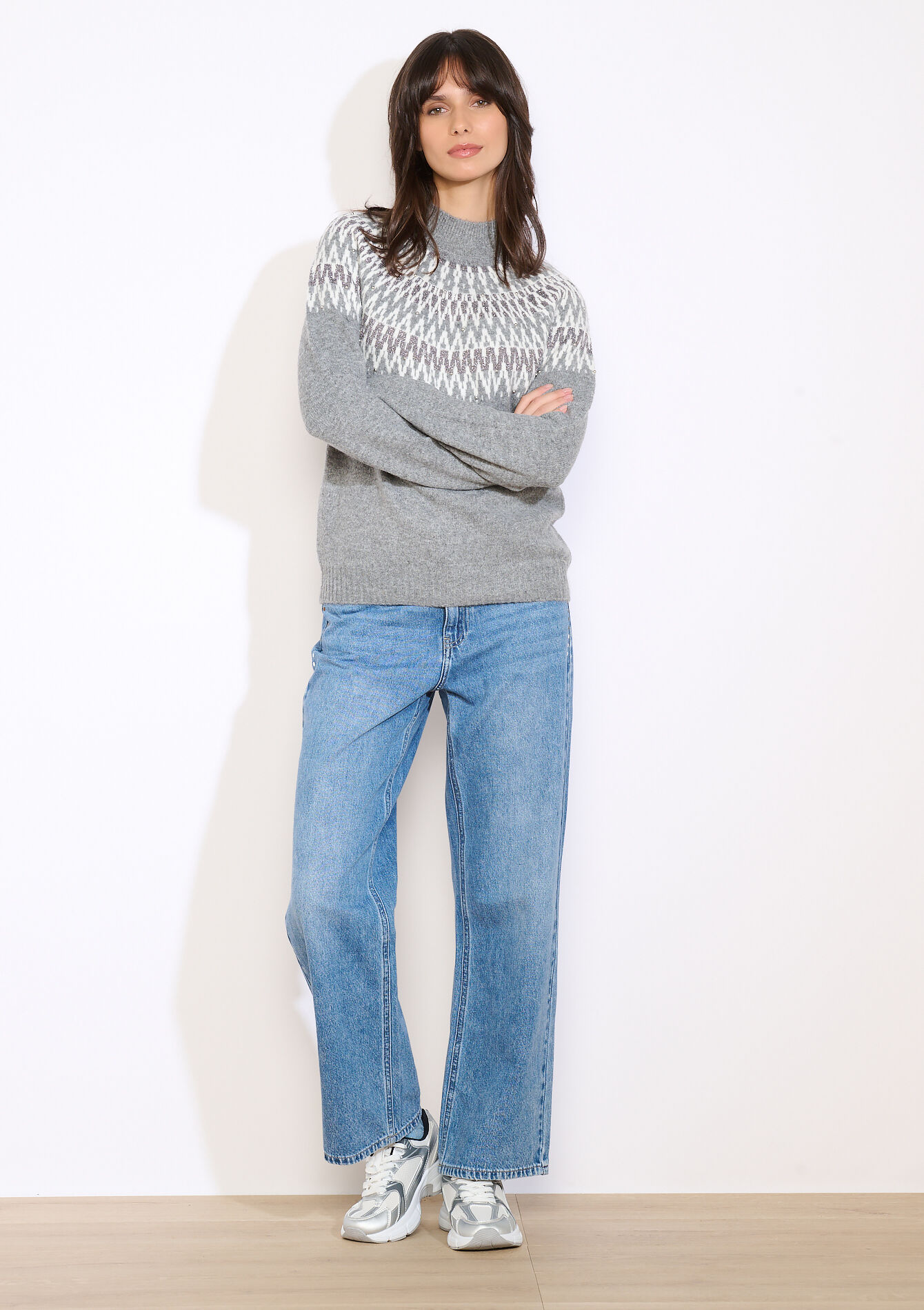 Trui met parelaccent, Trui met parelaccent - GREY MED MEL - 04006958_3507