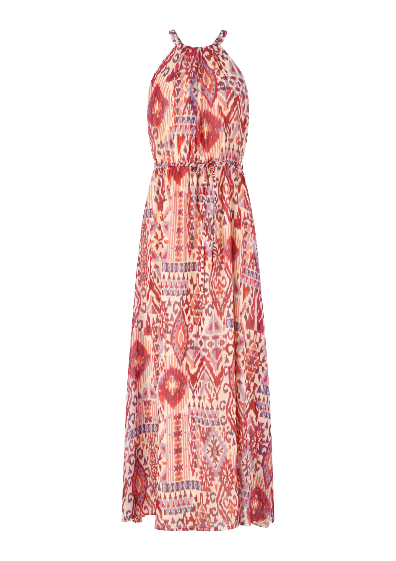 Maxi halter dress with ikat - FUCHSIA - 08601938_5626