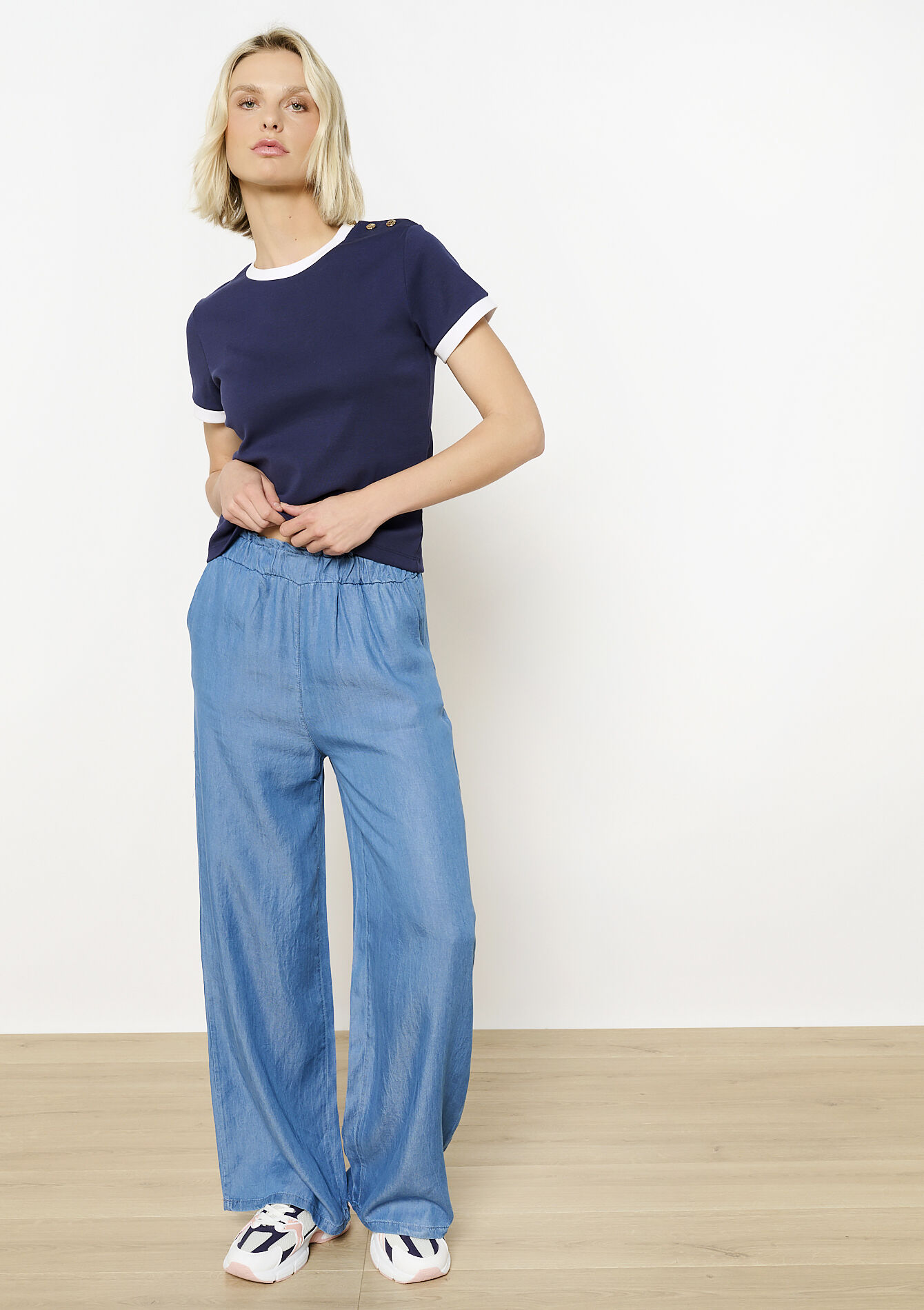 Contrast trim button t-shirt, Contrast trim button t-shirt - NAVY BASIC - 02301713_2723