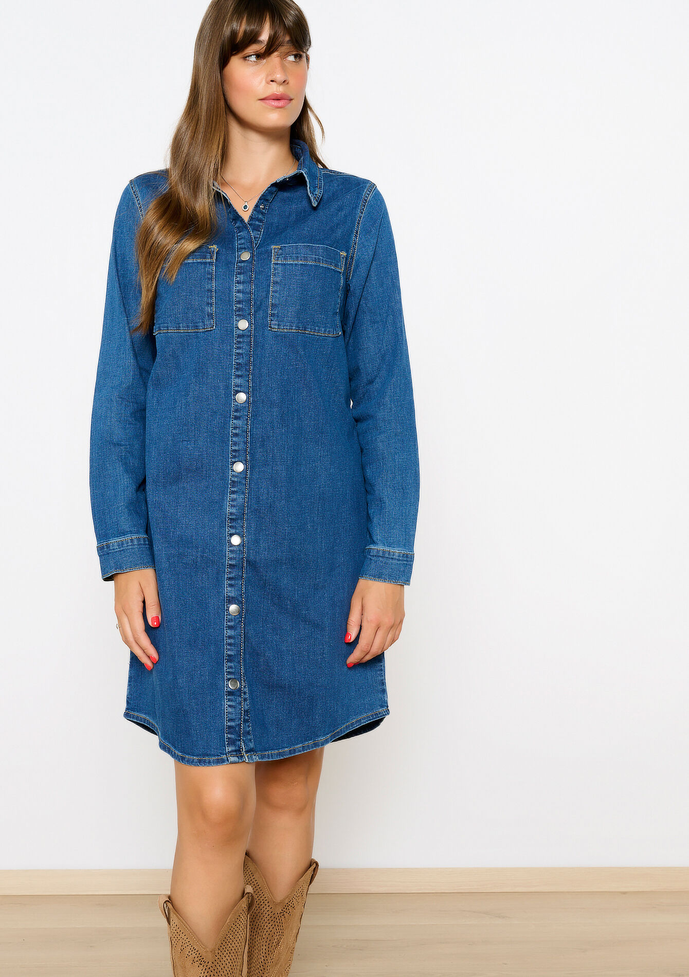 Straight denim dress - MEDIUM BLUE - 08103554_0500