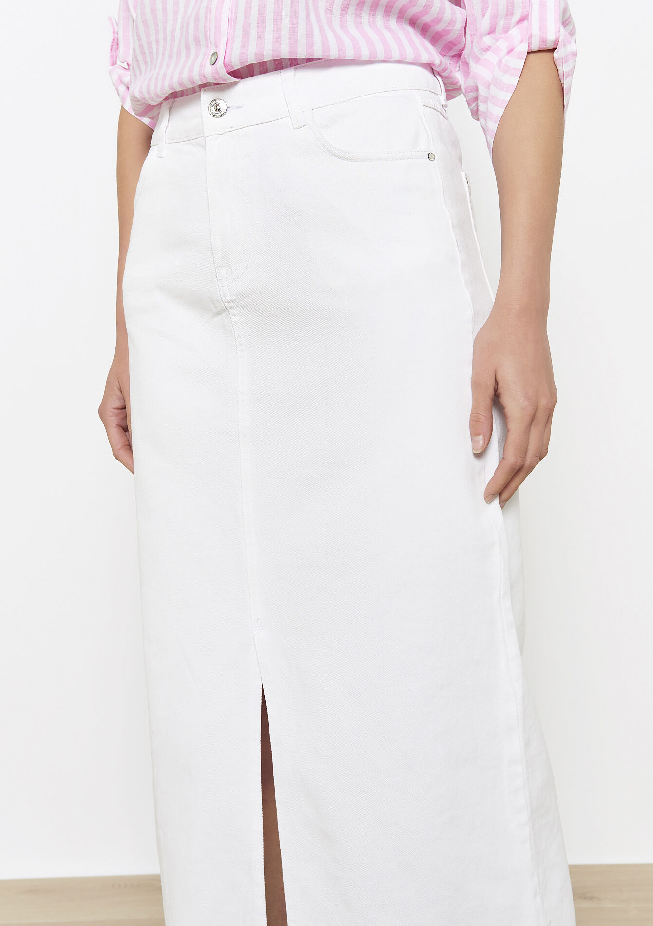 Jupe midi fendue en denim - OPTICAL WHITE - 07101375
