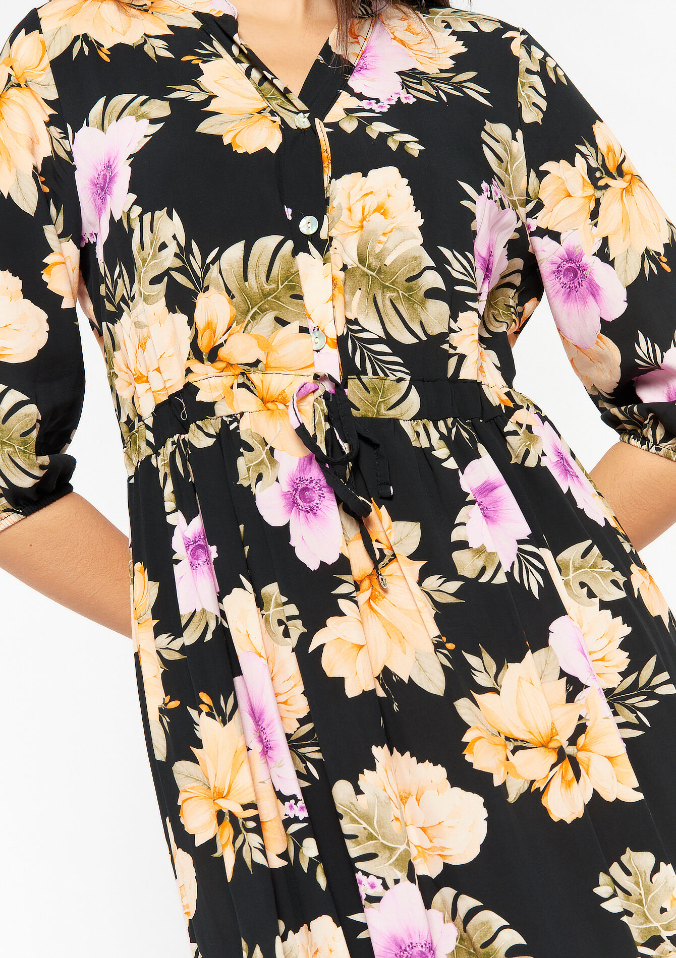 Robe longue à imprimé fleuri, Robe longue à imprimé fleuri - BLACK - 08601838_1119