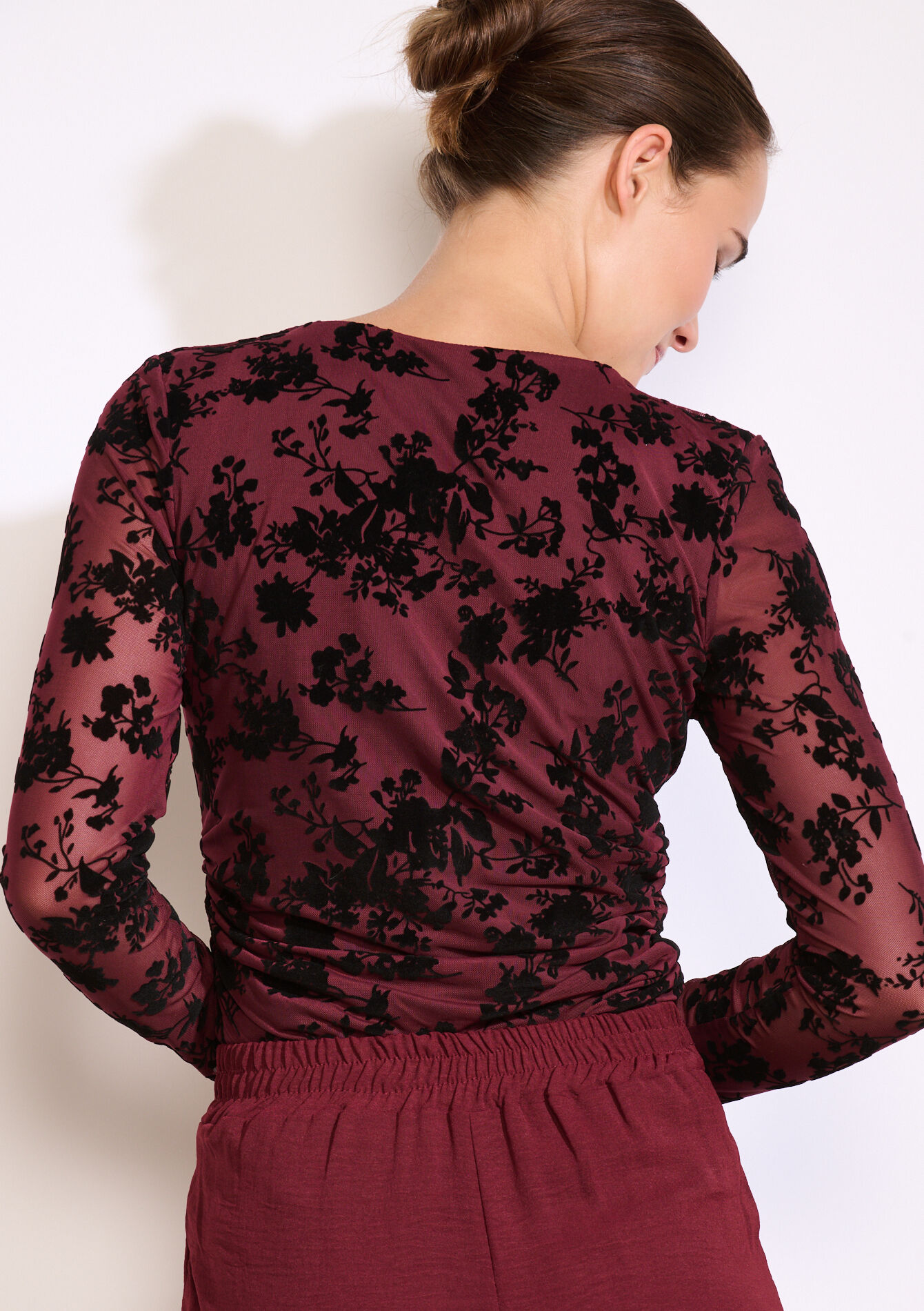 Top en velours floral, Top en velours floral - BORDEAUX WINE - 02100318_5514