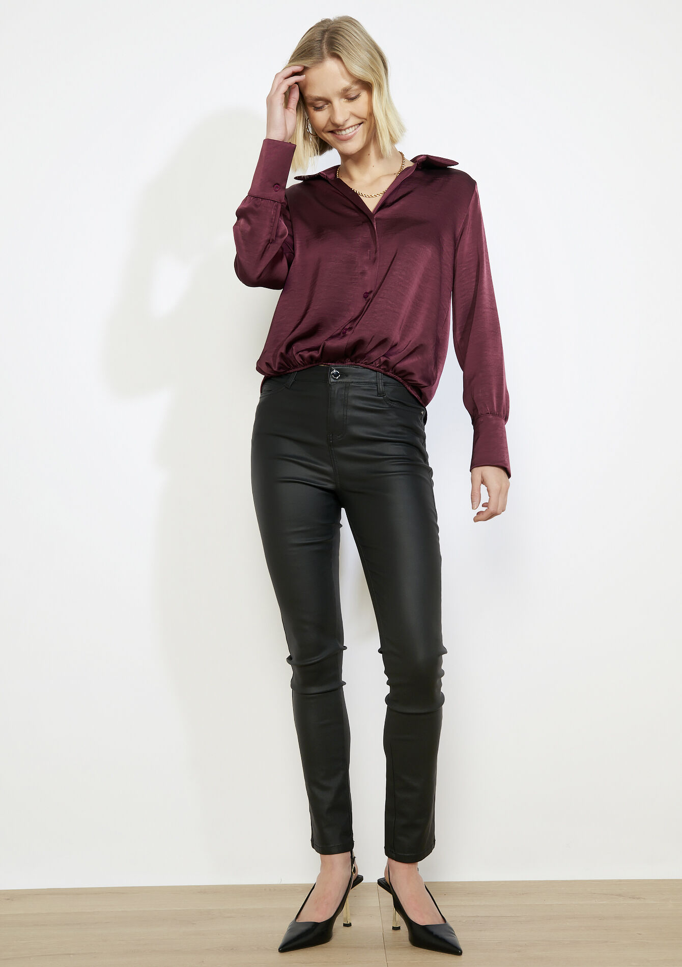 Fluid satin shirt, Fluid satin shirt - AUBERGINE - 05703007_1537