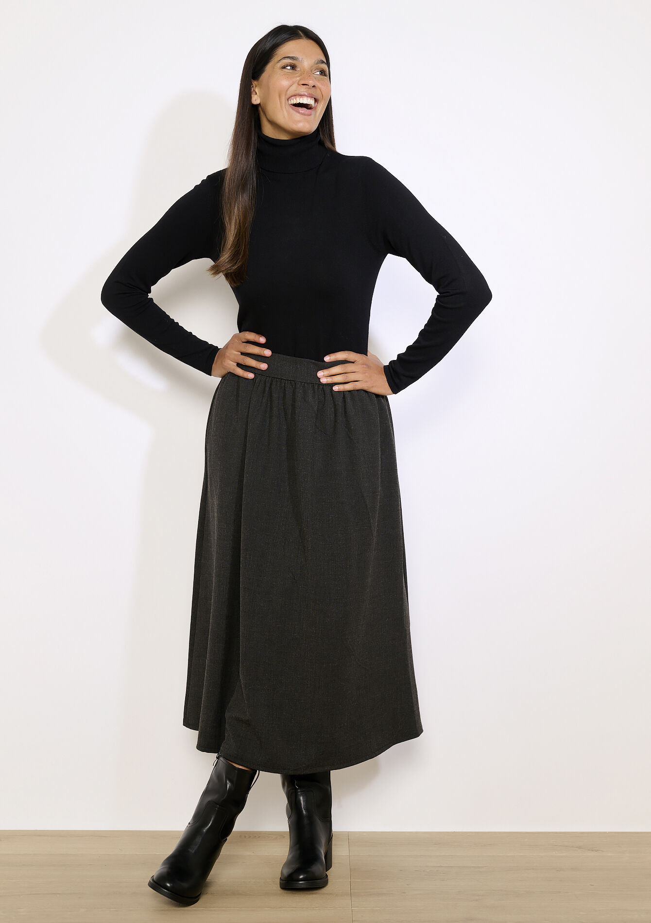 Uitlopende midirok, Uitlopende midirok - DK GREY MEL - 07101444_1083