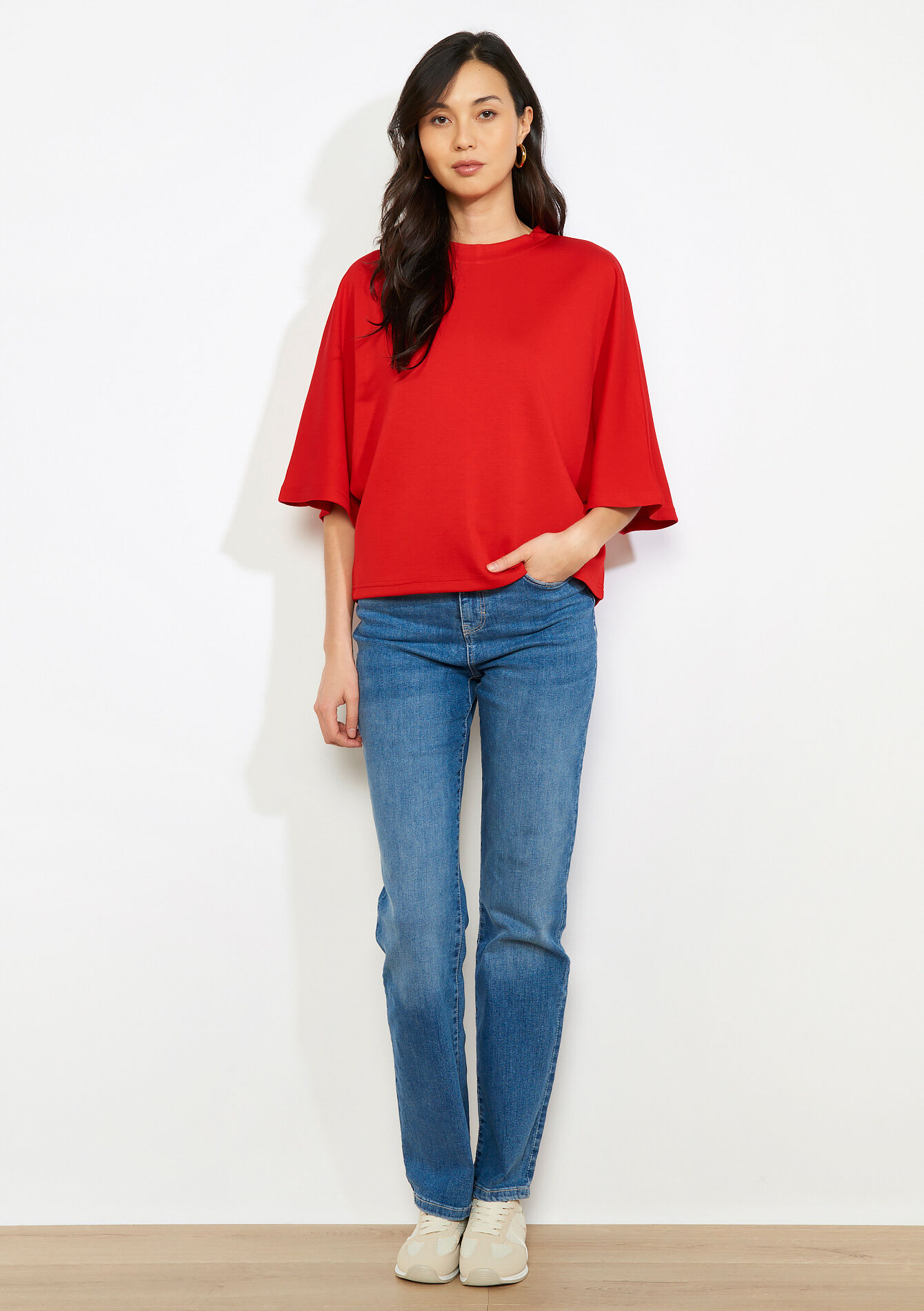Oversized minimalist sweatshirt - RED ORANGE - 15100416_1397