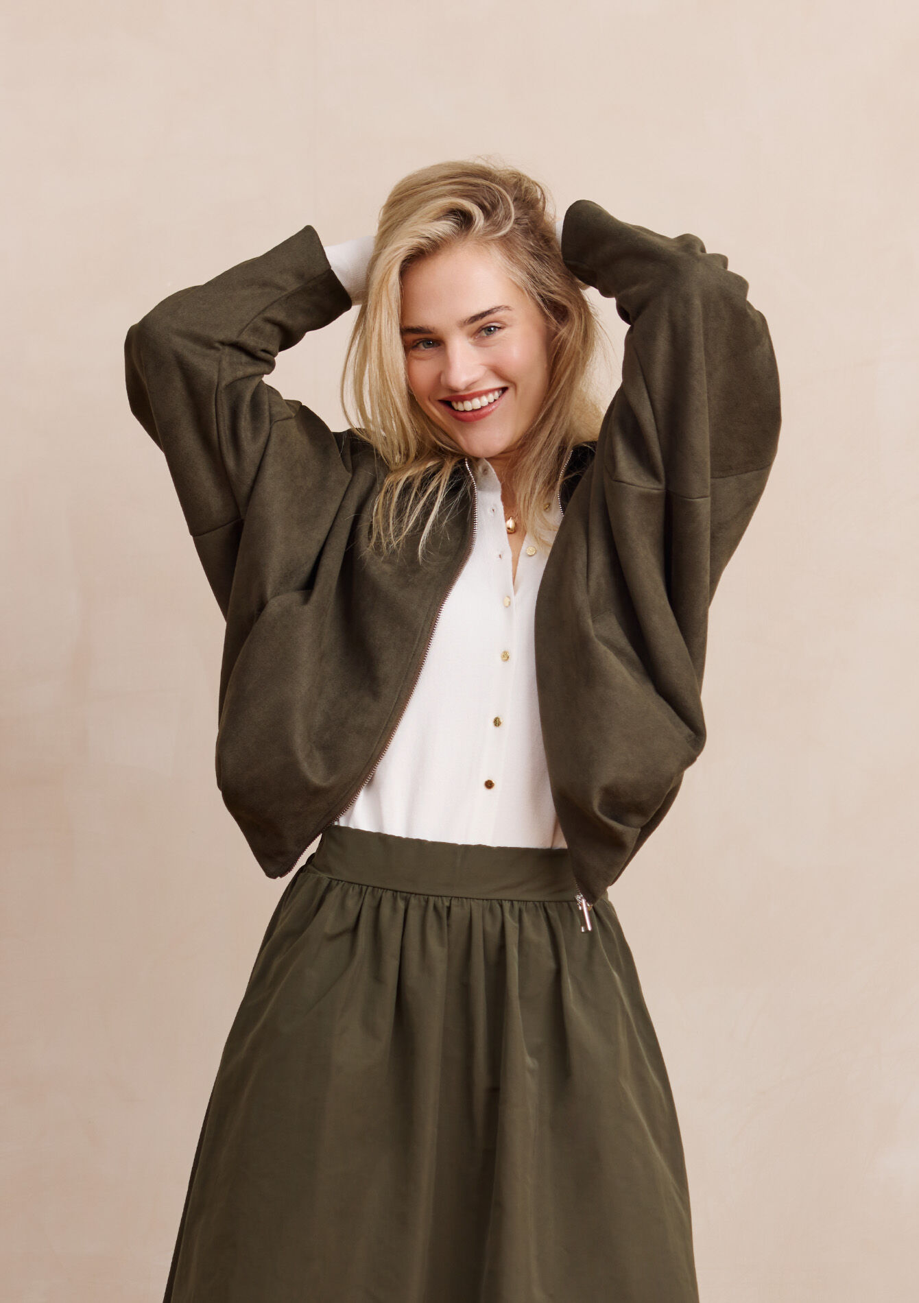 Oversized zip-up bomber - KHAKI DARKY - 09101174_4208