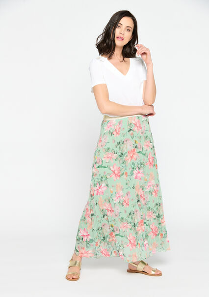 Maxi skirt with floral print - KHAKI FADED - 07100934_4326