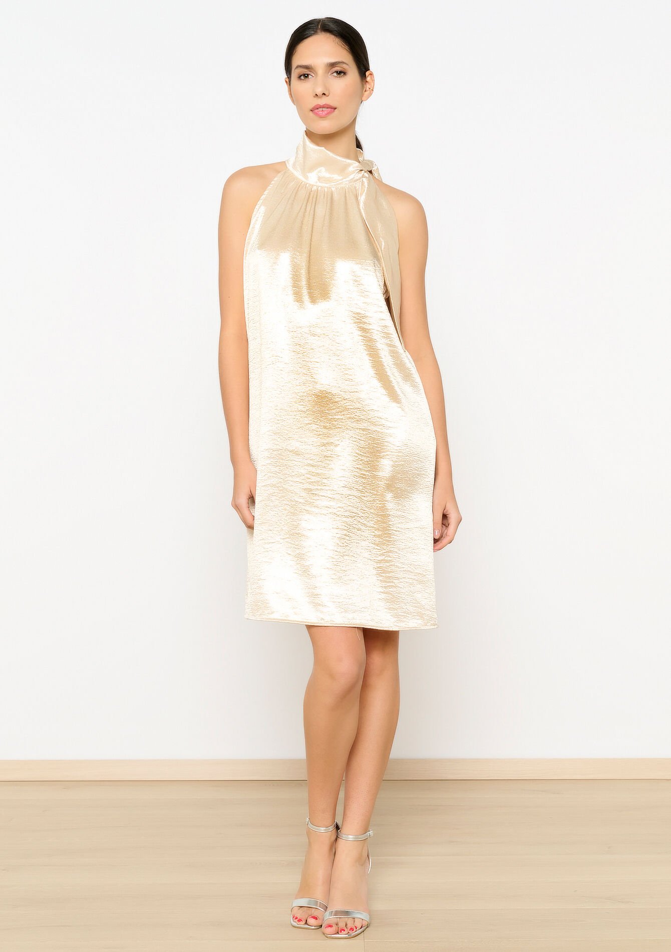 Robe à col halter en satin - GOLD - 08103536_1058