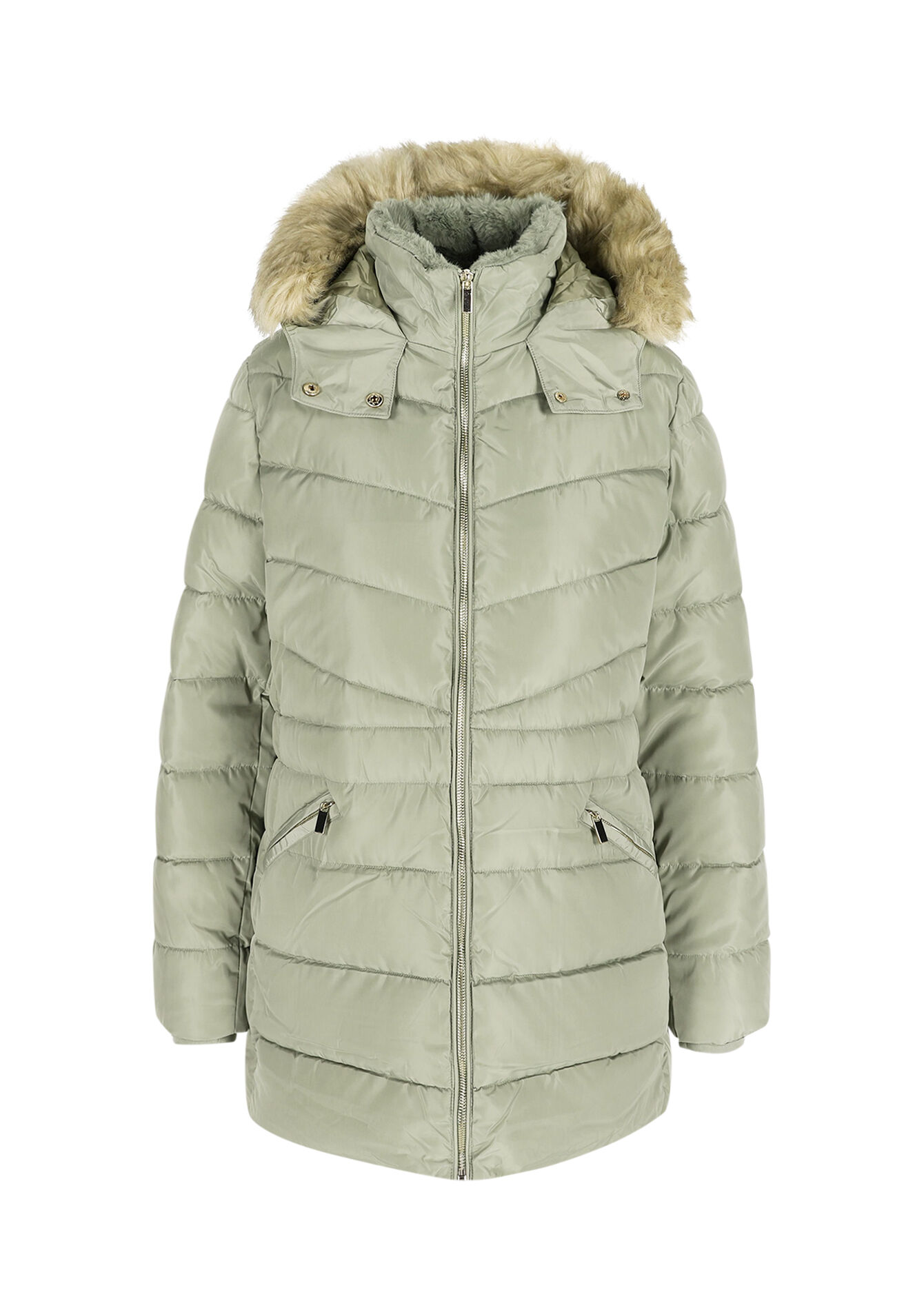 Doudoune capuche bord fourrure - KHAKI FADED - 23000755_4326
