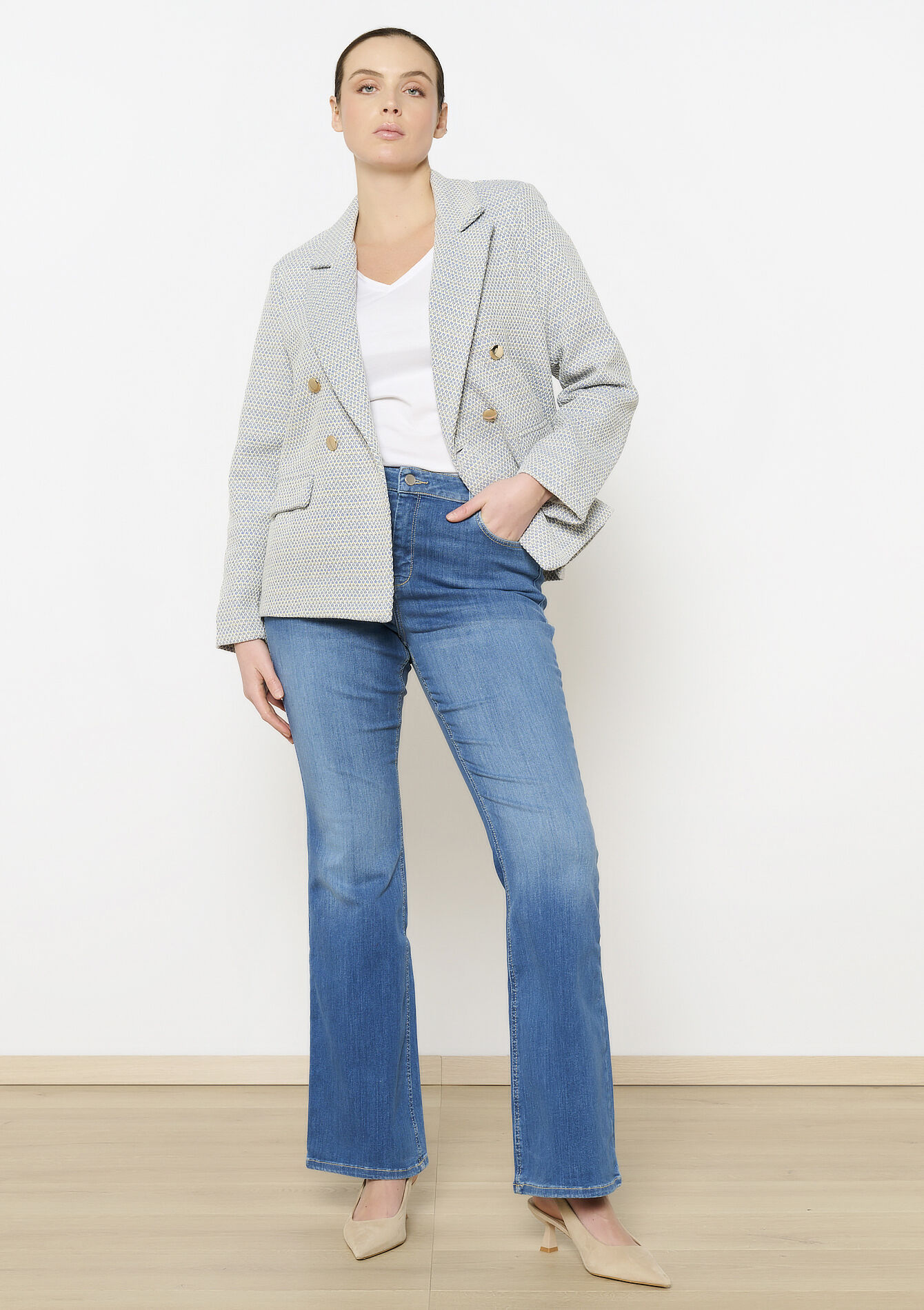 Tweed blazer met dubbele knopen, Tweed blazer met dubbele knopen - BLUE PASTEL - 09101030_3003