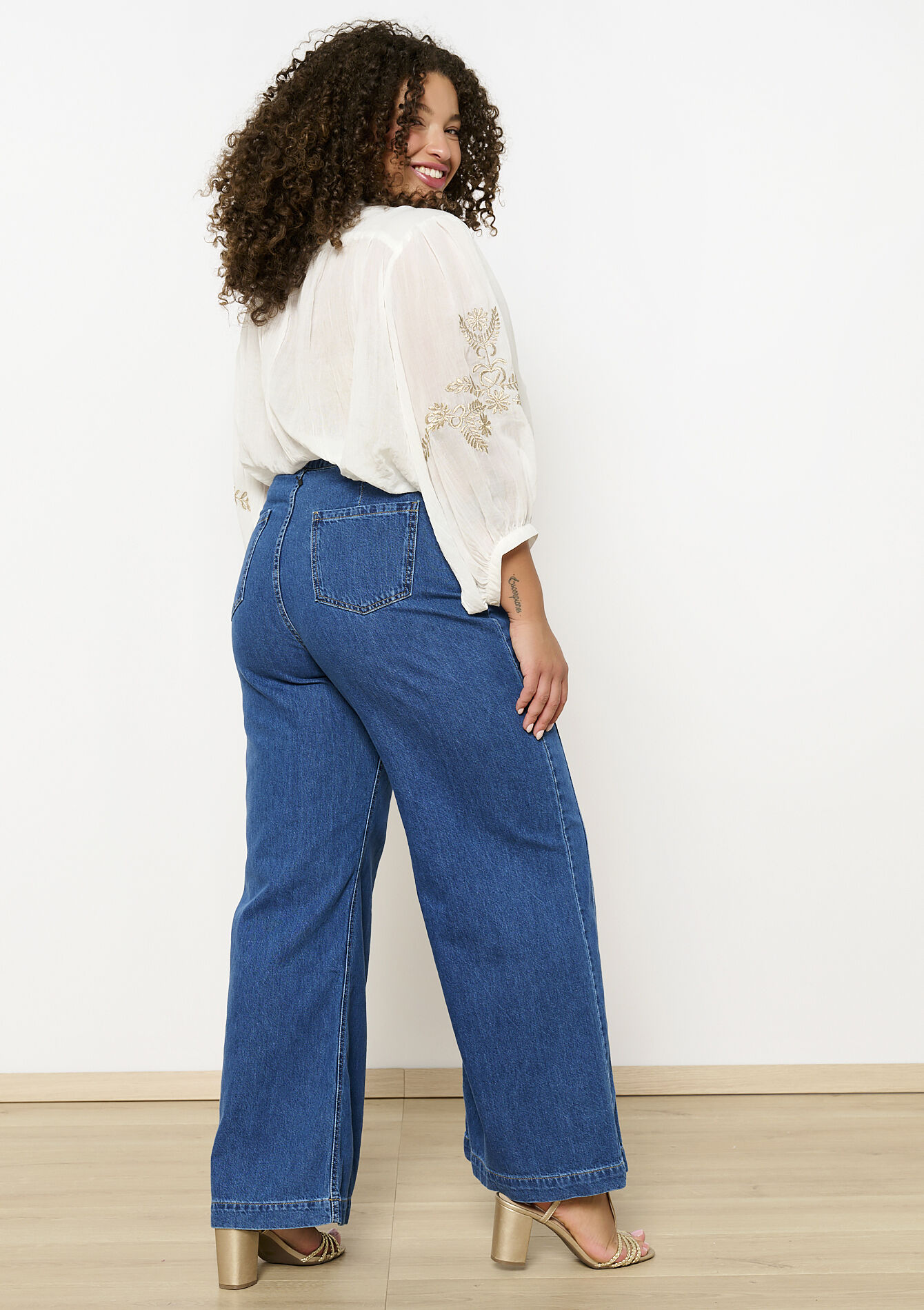 Wijde jeans met hoge taille, Wijde jeans met hoge taille - MEDIUM BLUE - 22000599_0500