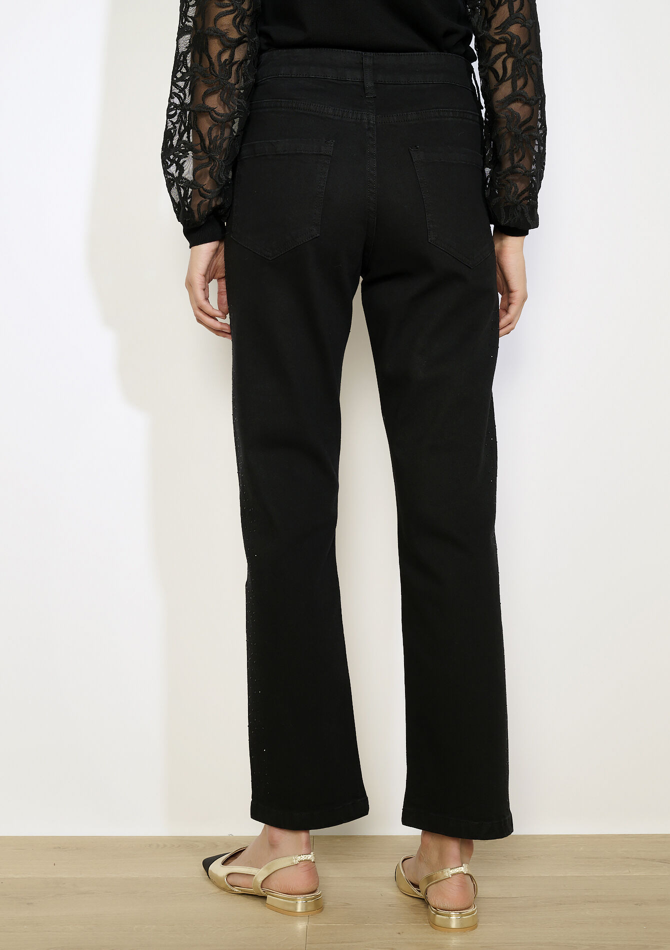 Rechte jeans hoge taille met strass - BLACK - 22000627_1119