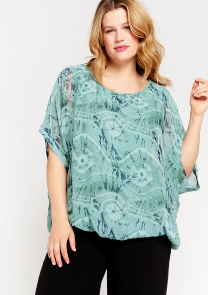 Zijden blouse met print - ALMOND GREEN - 05701650_1724