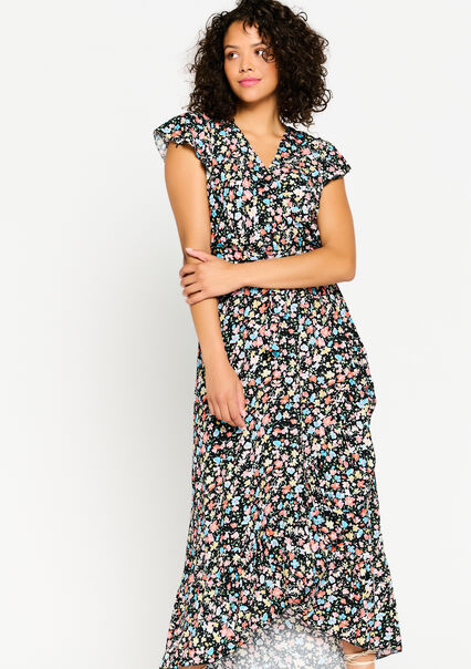 Wrap dress with floral print - BLACK - 08601656_1119