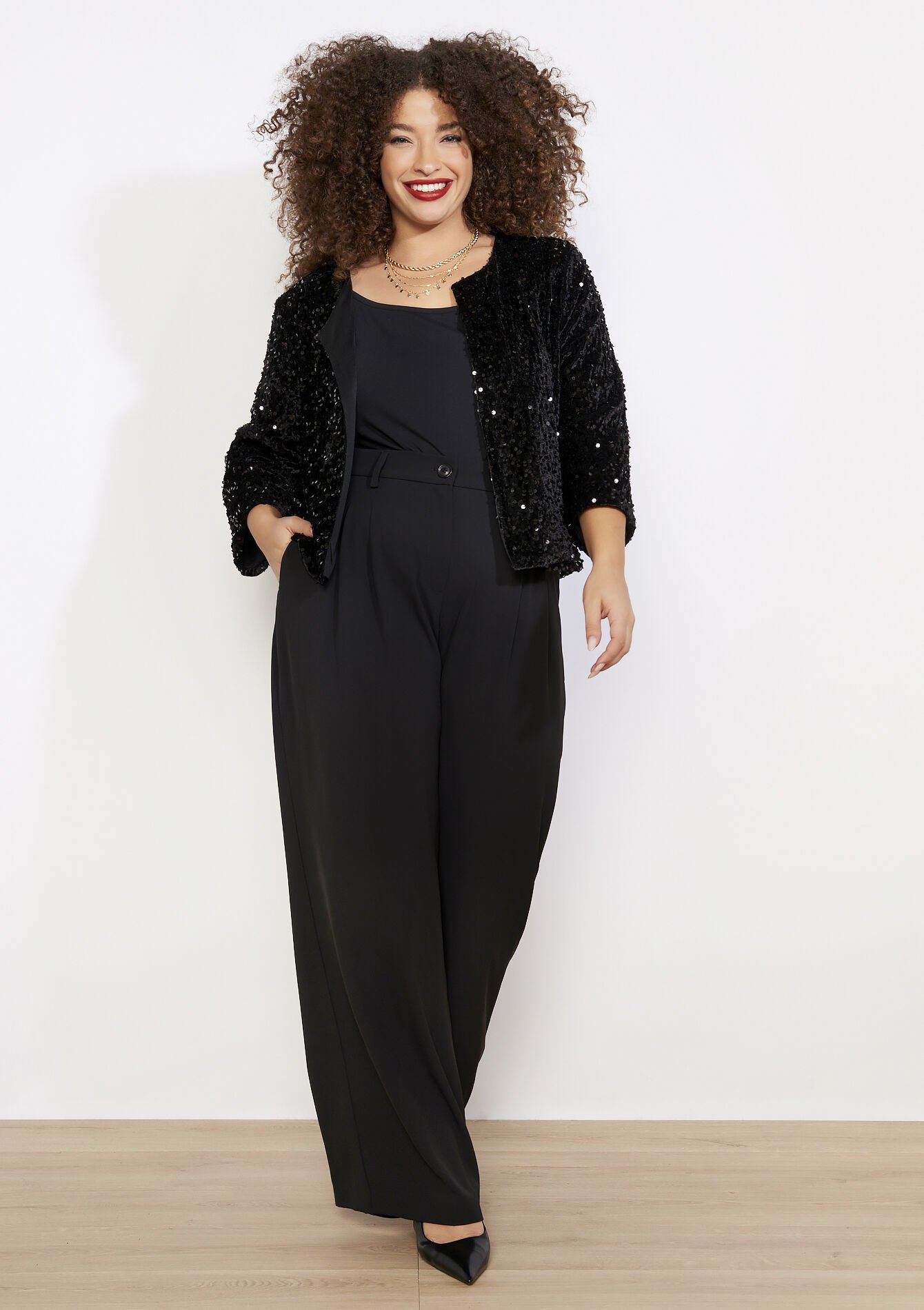 Korte paillettenblazer - BLACK - 09101157_1119