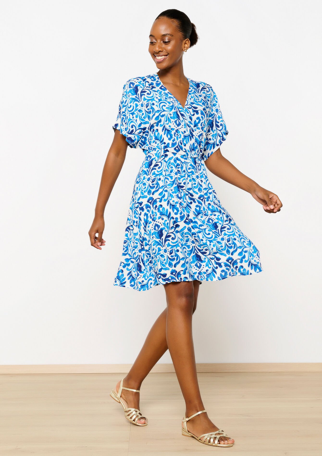 Robe courte à imprimé baroque, Robe courte à imprimé baroque - ELECTRIC BLUE - 08103445_1619