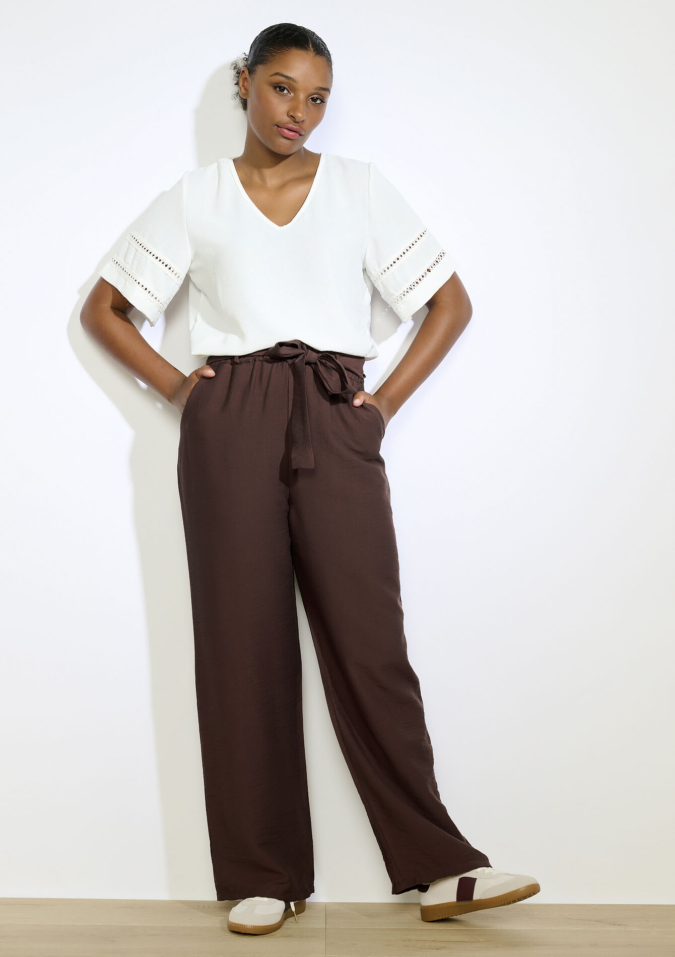 Pantalon ample élégant - BROWN DARK CHOCOLATE - 06601027_3720