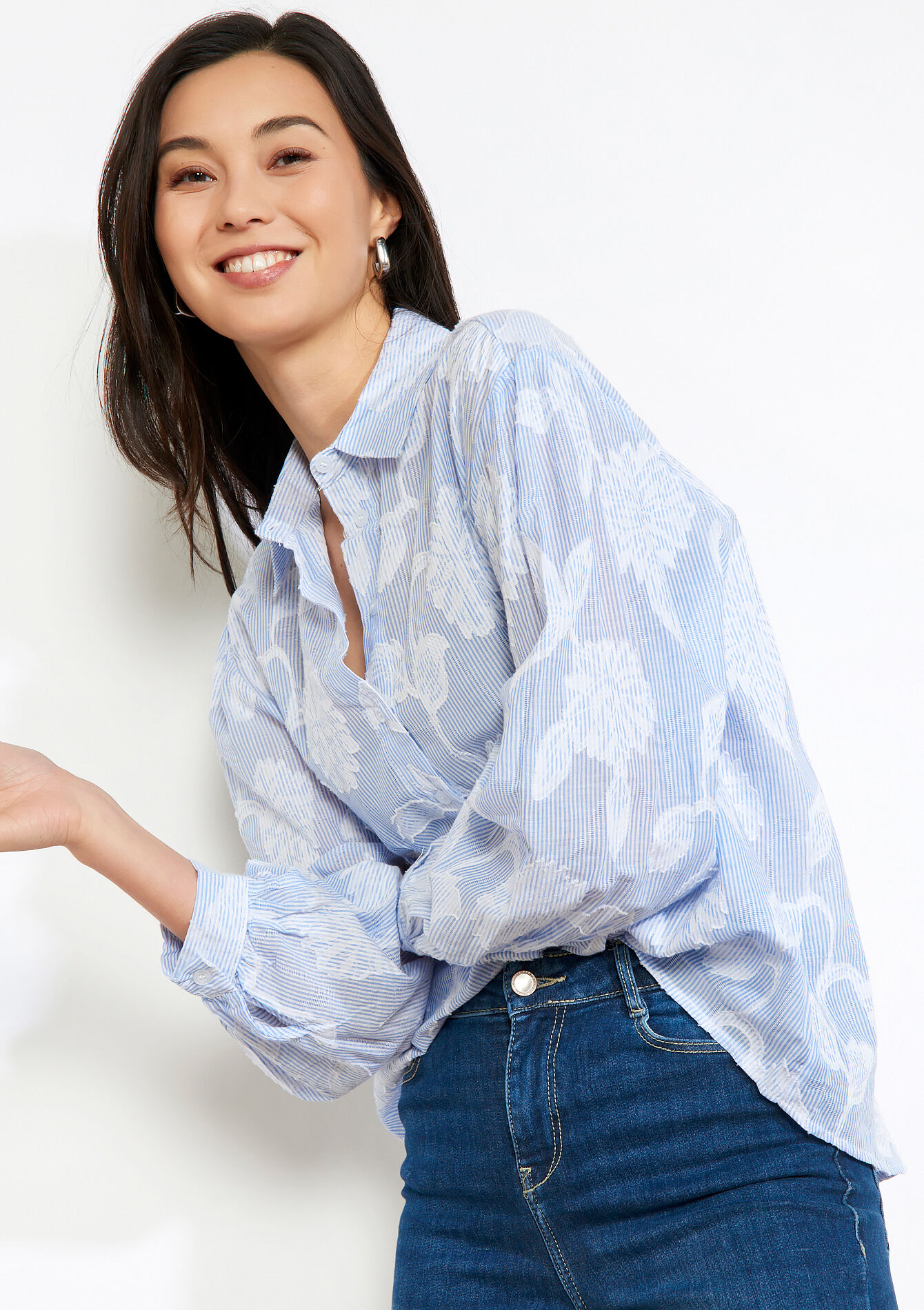 Blouse met bloemenborduursel, , back