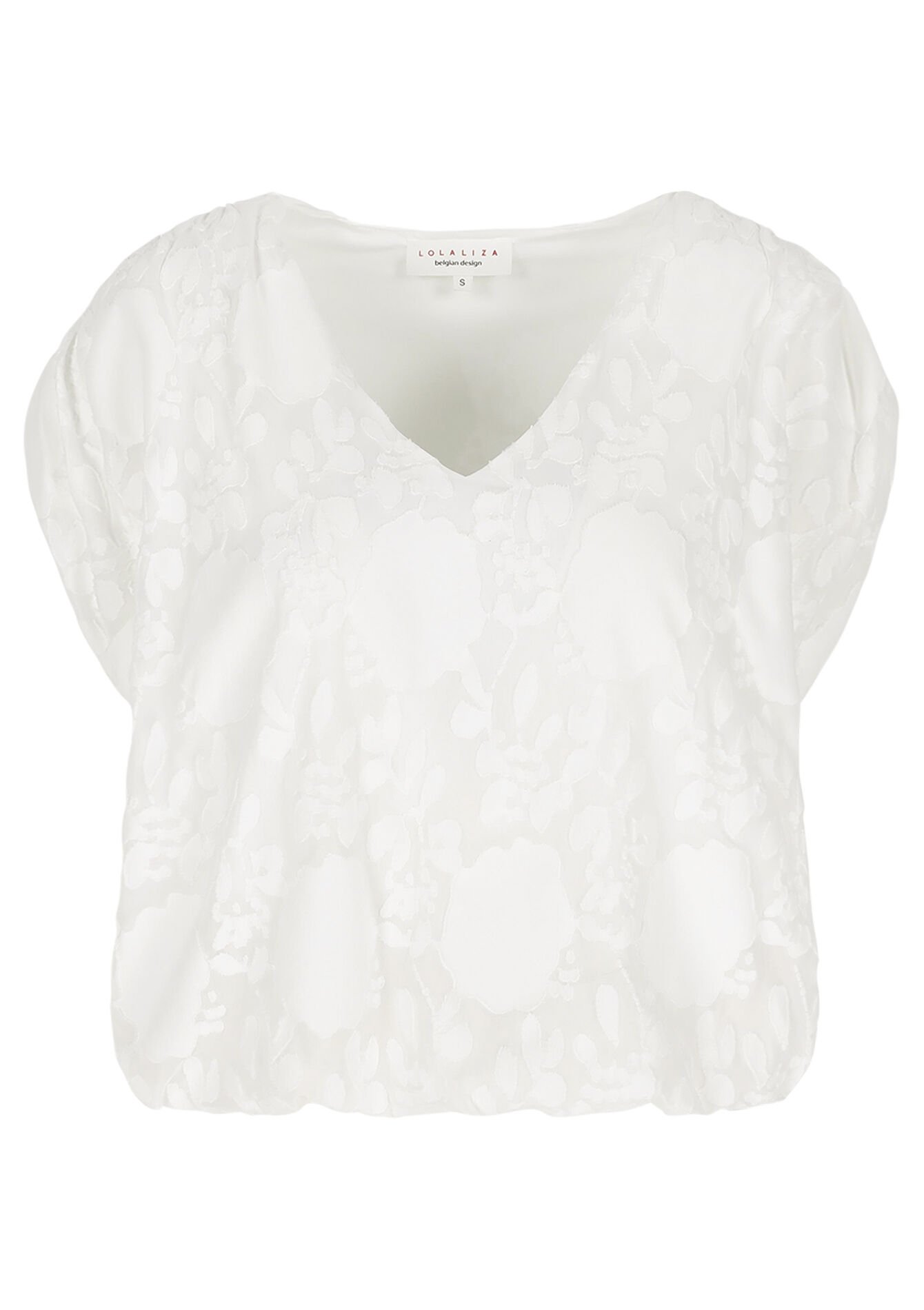 Jacquard t-shirt met v-hals, Jacquard t-shirt met v-hals - OPTICAL WHITE - 02302022_1019