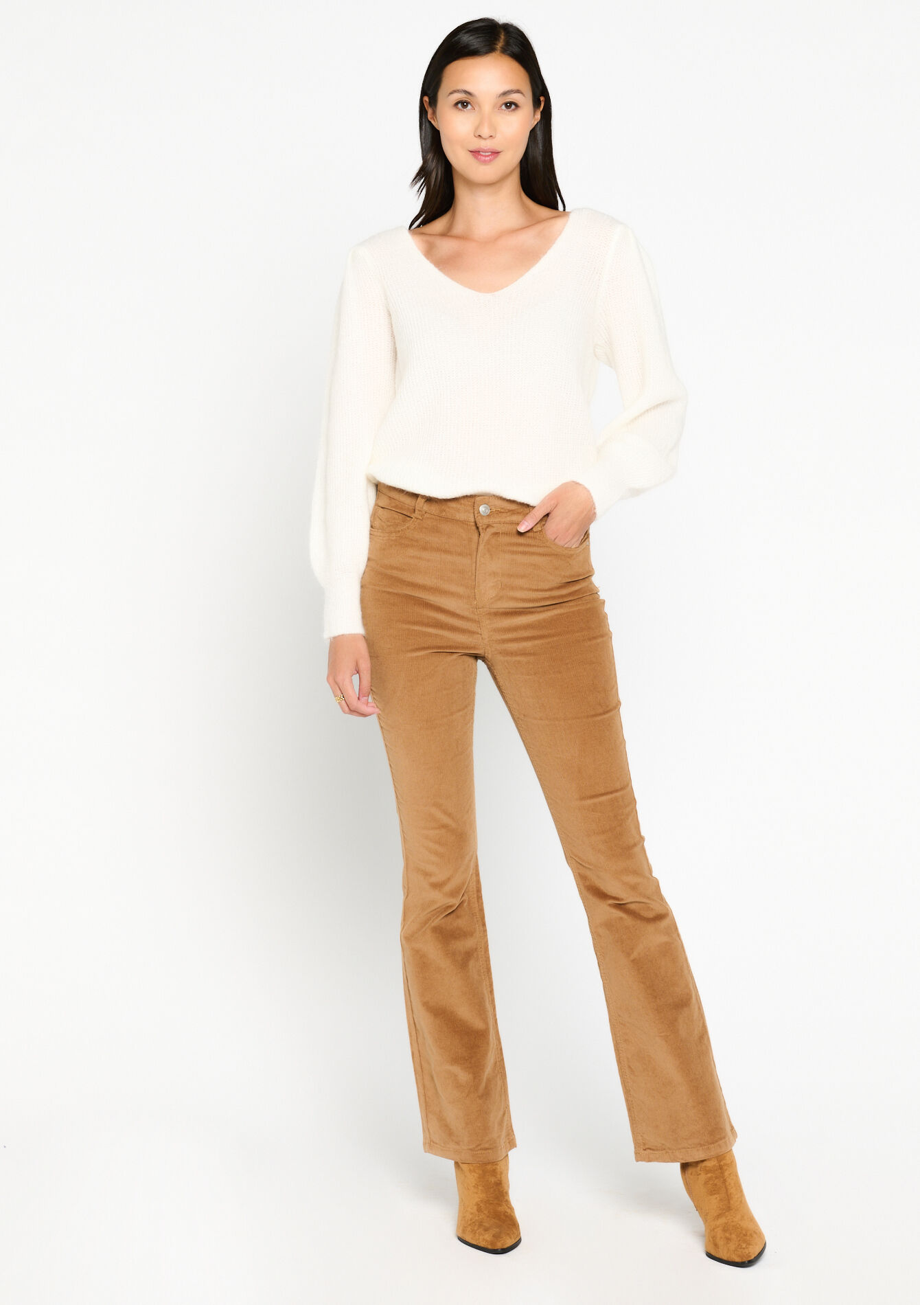 Flared broek in babycorduroy, Flared broek in babycorduroy - LIGHT CAMEL - 06004365_3814