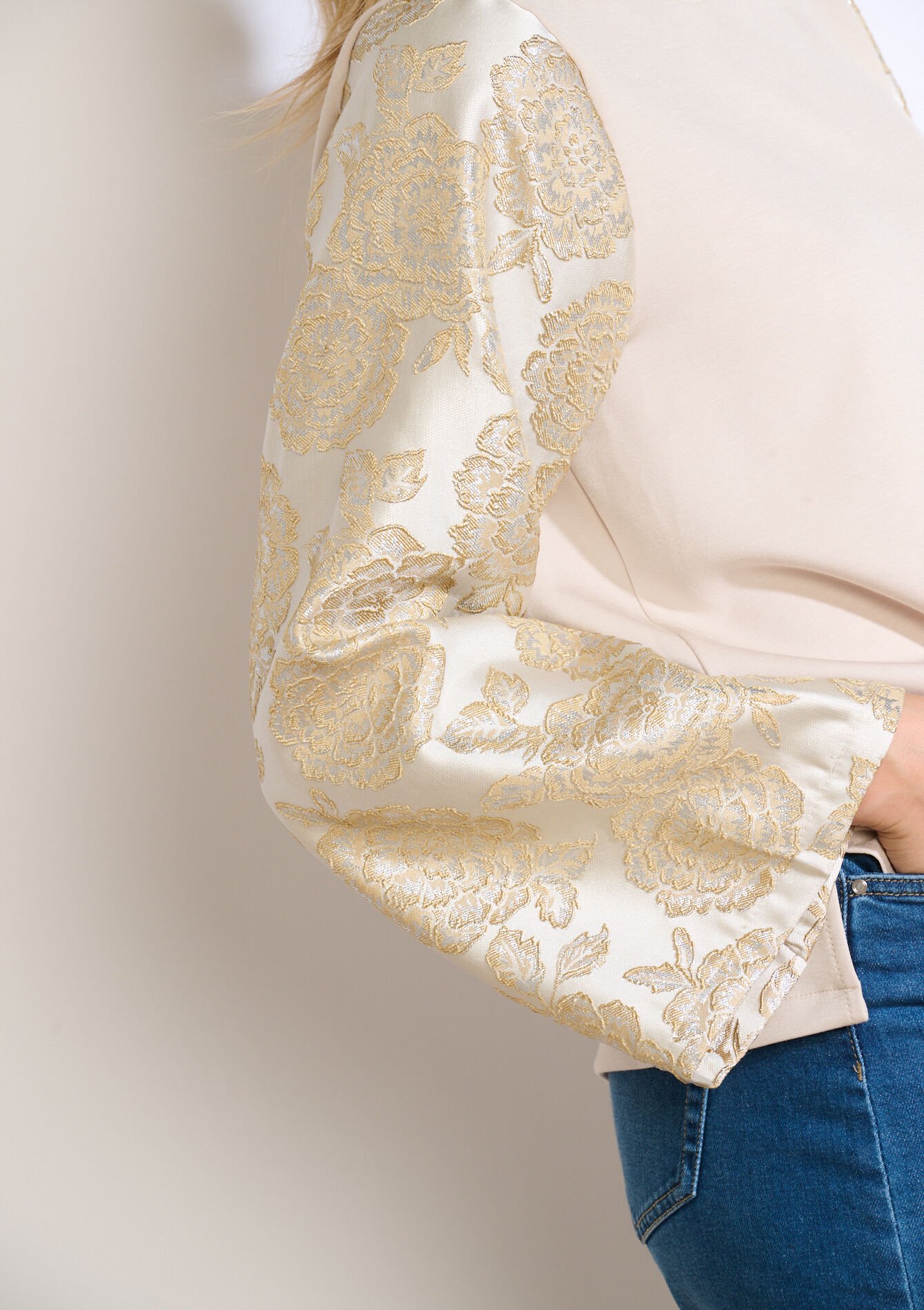 Sweat à manches jacquard, Sweat à manches jacquard - VANILLA WHITE - 03001809