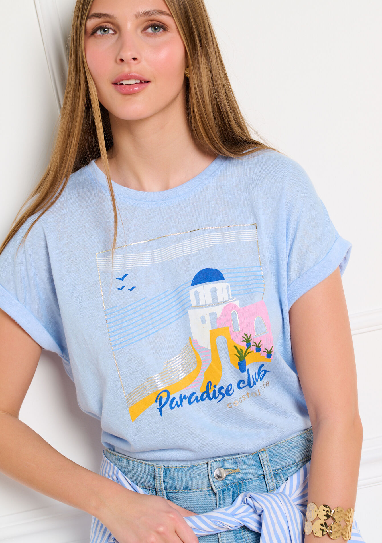 T-shirt met zomerse print, T-shirt met zomerse print - BLUE PASTEL - 02301947_3003