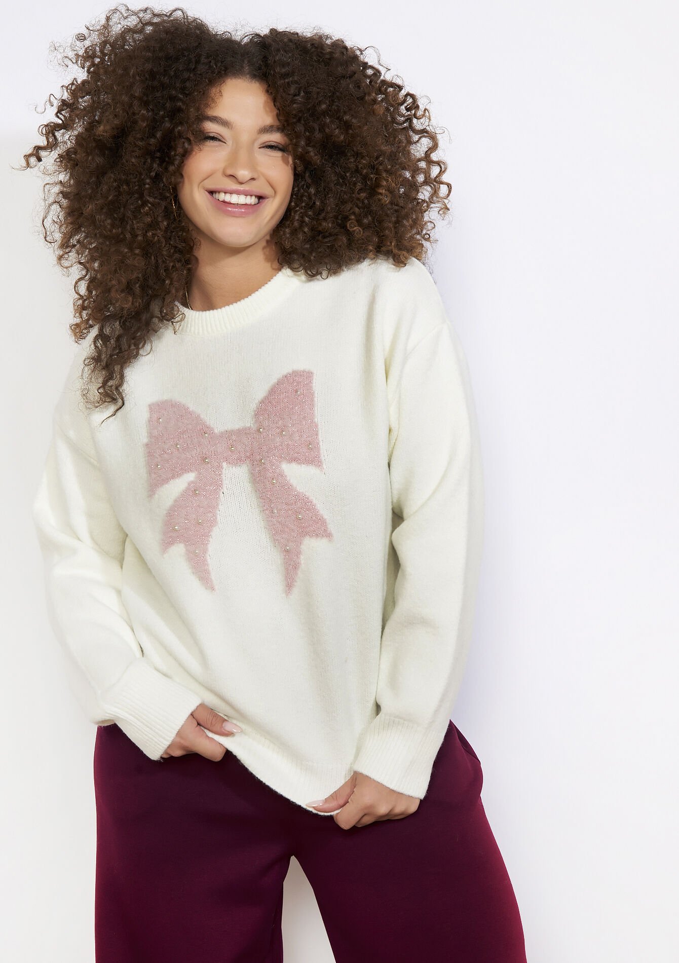 Trui met paillettenstrik, , back