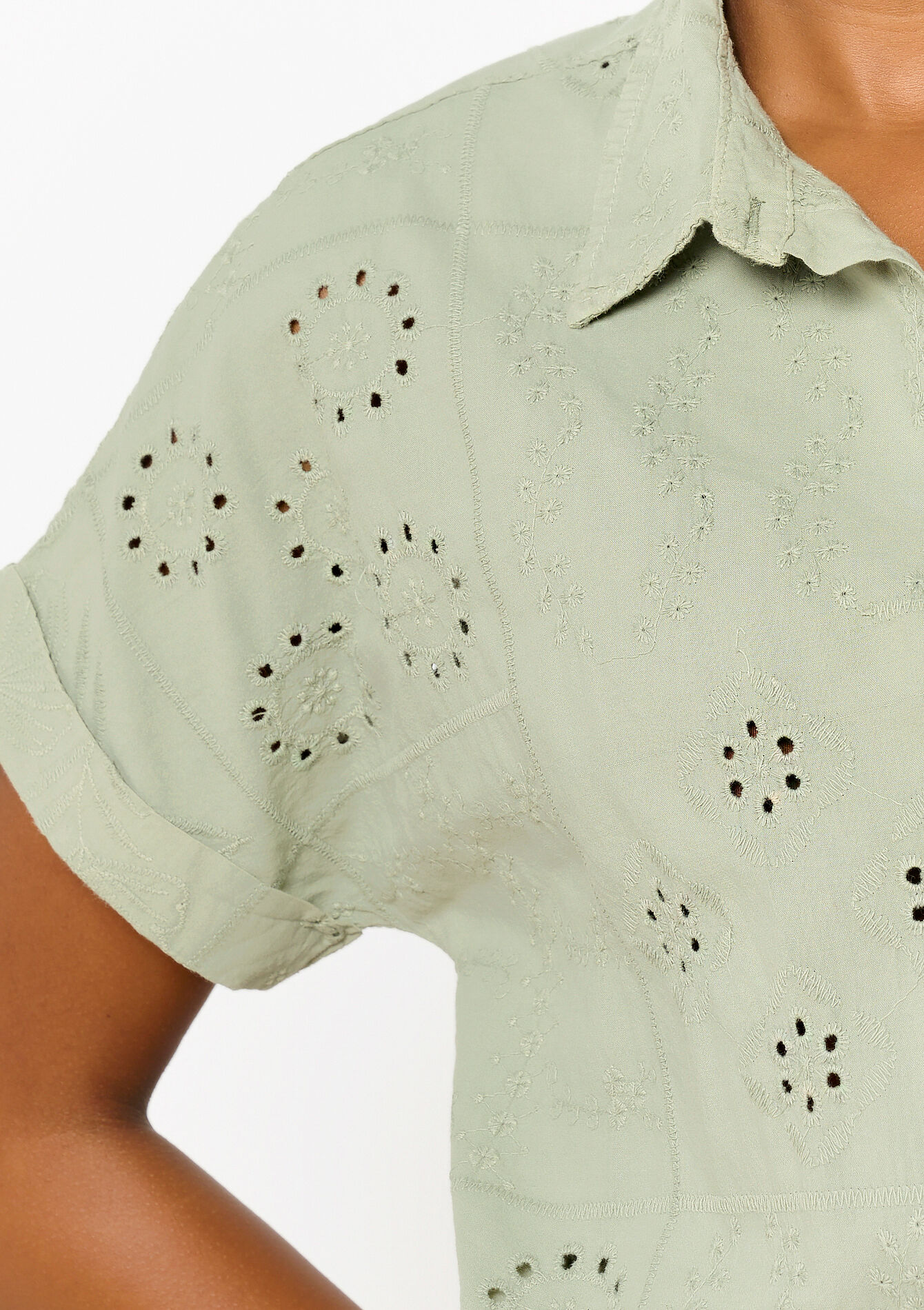 Shirt with broderie anglaise - KHAKI MINT - 05702506_2542