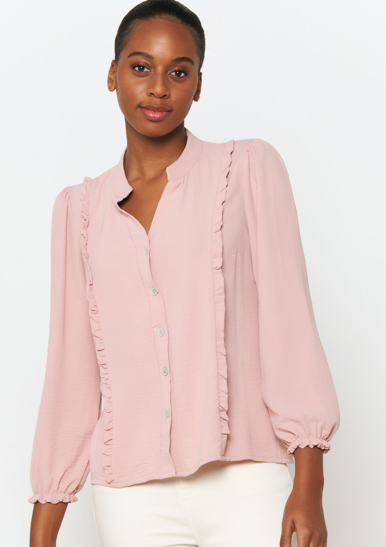 Blouse with ruffles, Blouse with ruffles - NUDE PINK - 05702427_1301