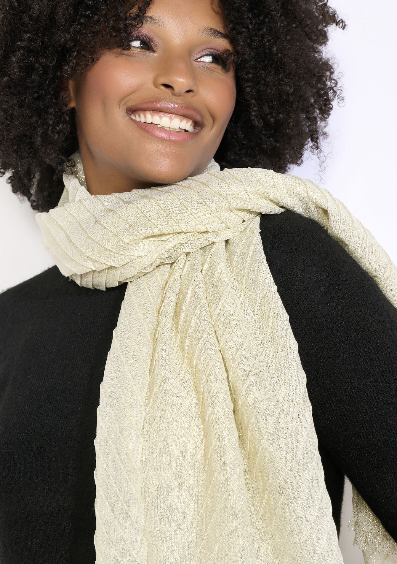 Glanzende geweven sjaal, Glanzende geweven sjaal - LIGHT GOLD SAND - 17101360_4026