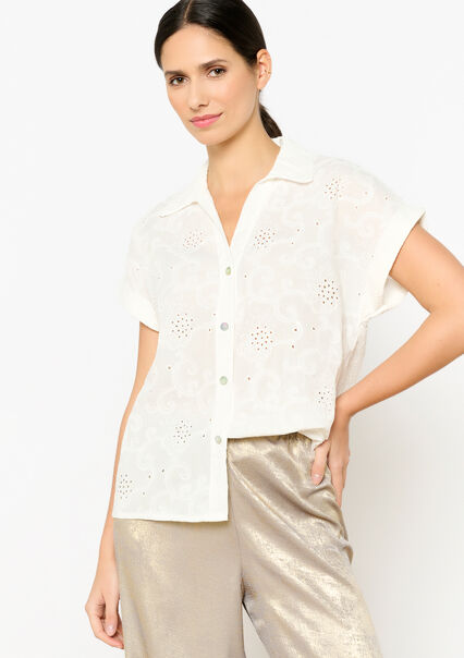 Shirt with broderie anglaise - OPTICAL WHITE - 05702488_1019