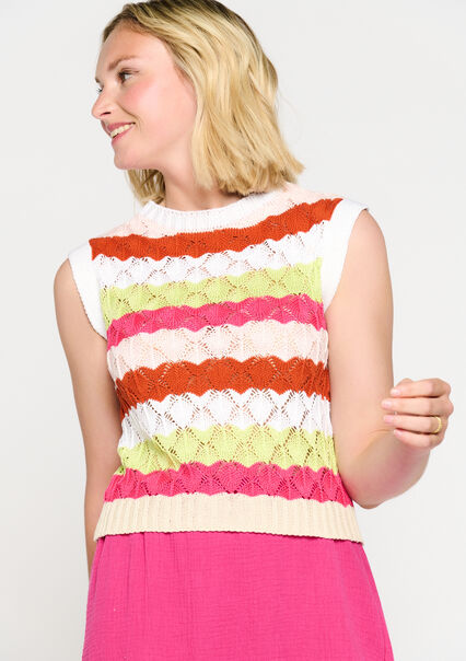 Striped top in macramé - OFFWHITE - 02200355_1001