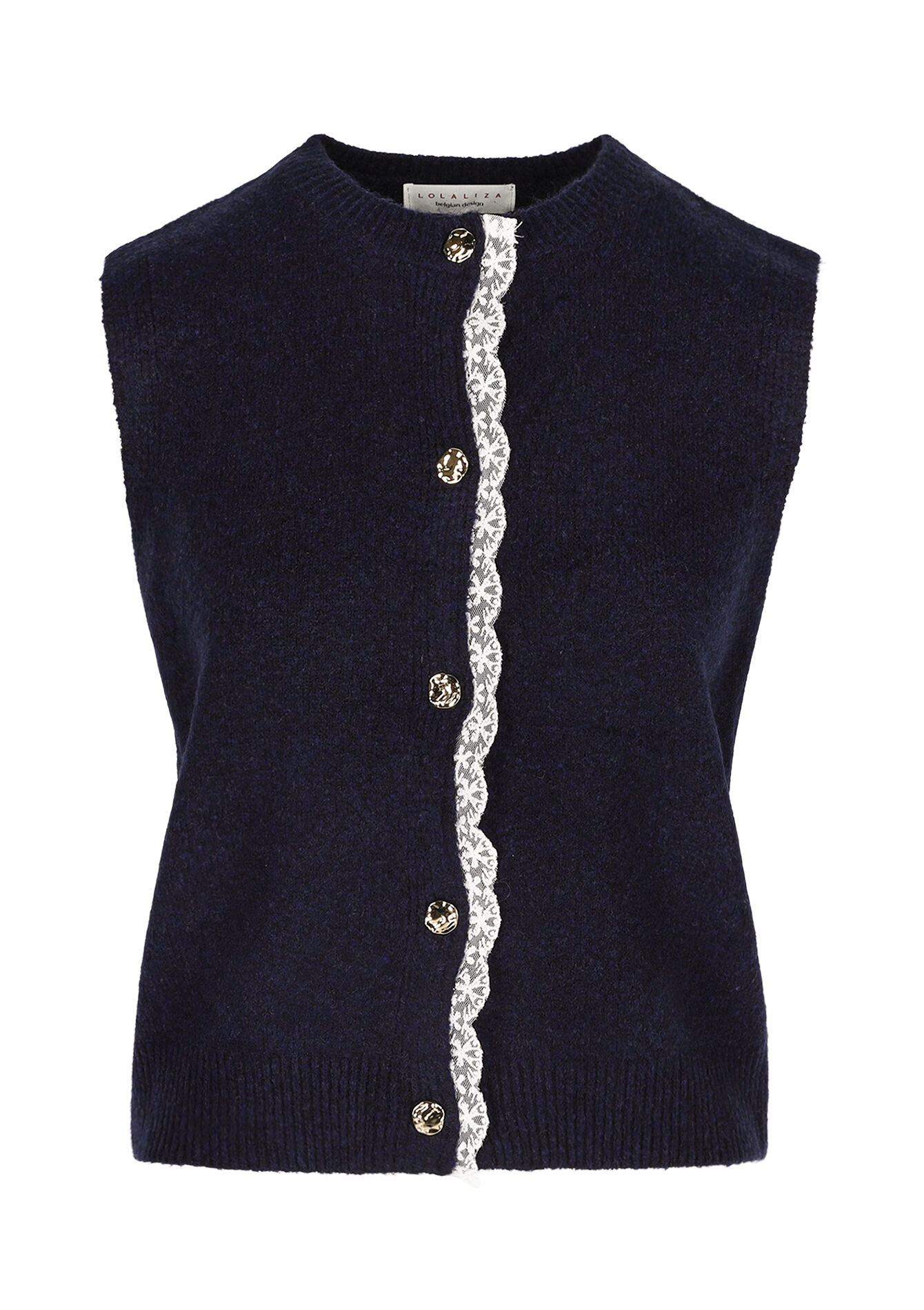 Sleeveless soft buttoned cardigan - NAVY BASIC - 04101322_2723