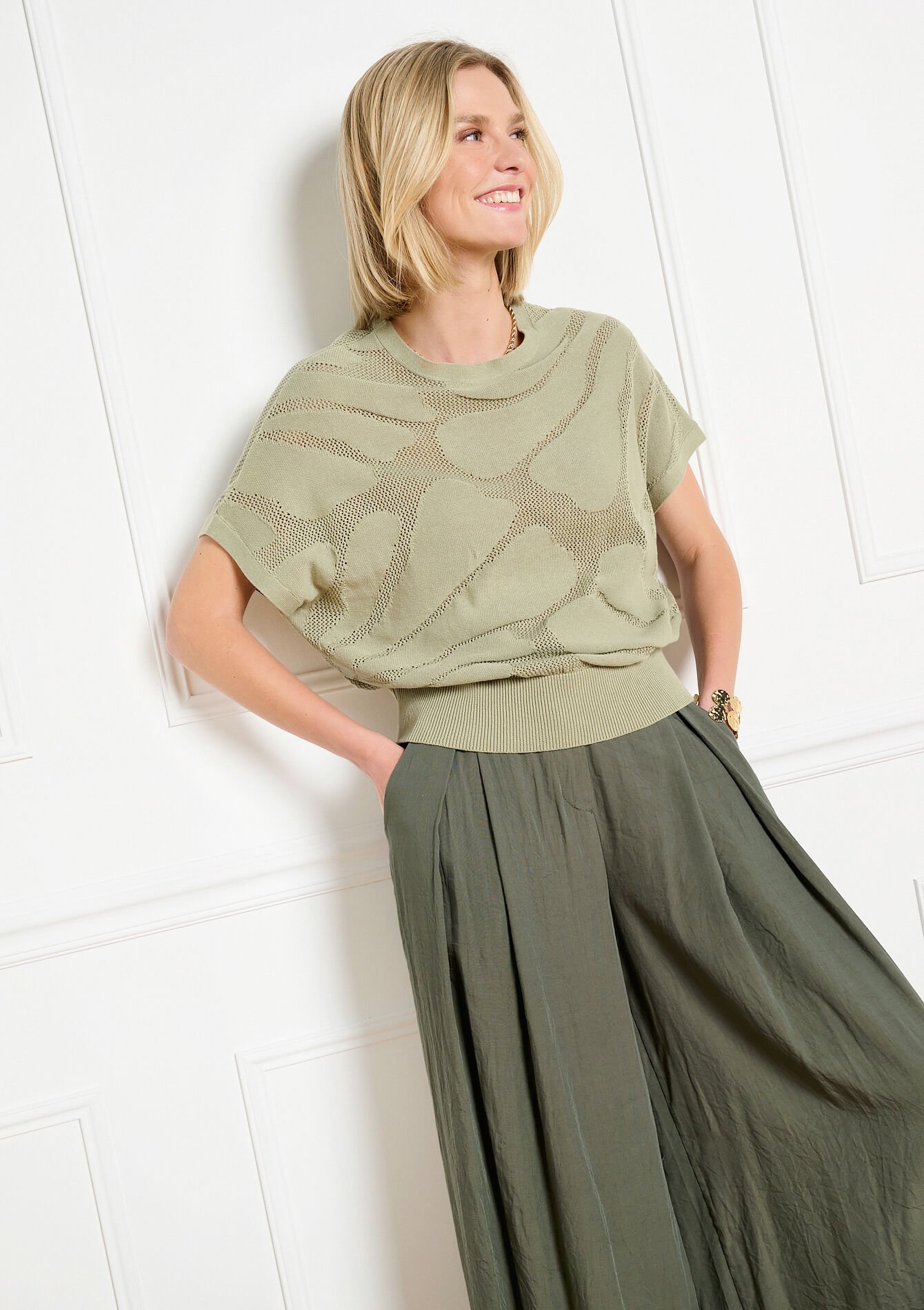 Gehaakte top met korte mouwen, , back