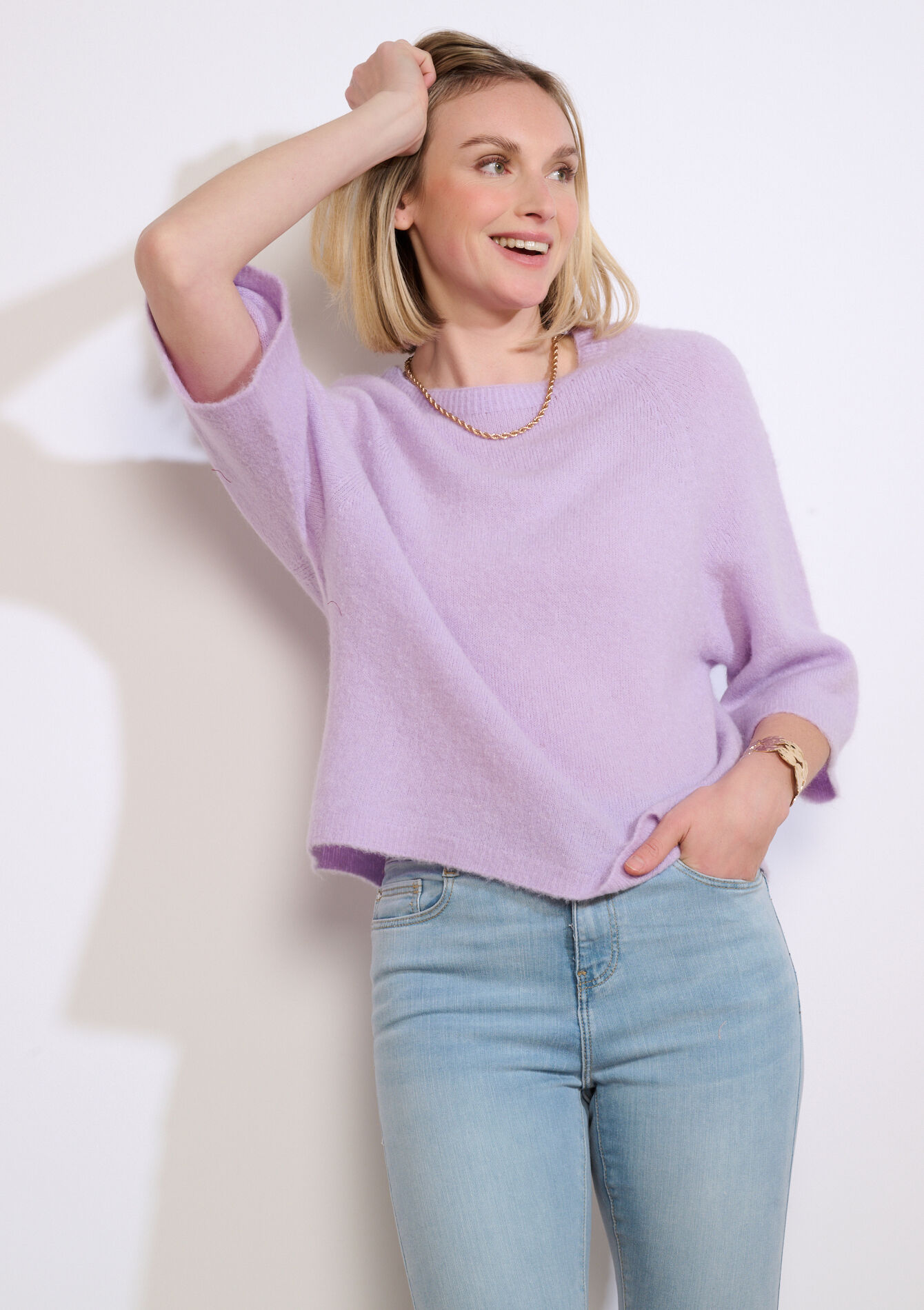 Pull doux manches 3/4 - LILAC BRIGHT - 04007207_2578