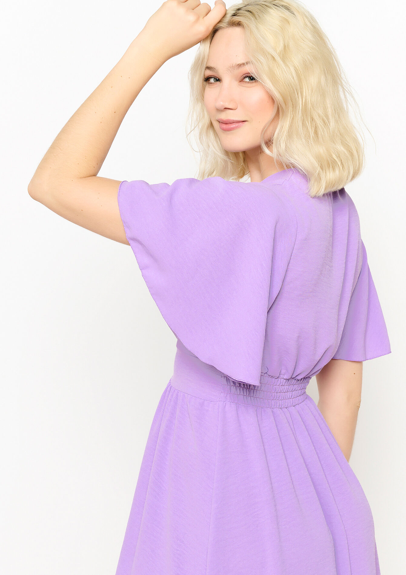 Midi dress with V-neck, Midi dress with V-neck - PASTEL LILAC - 08103534