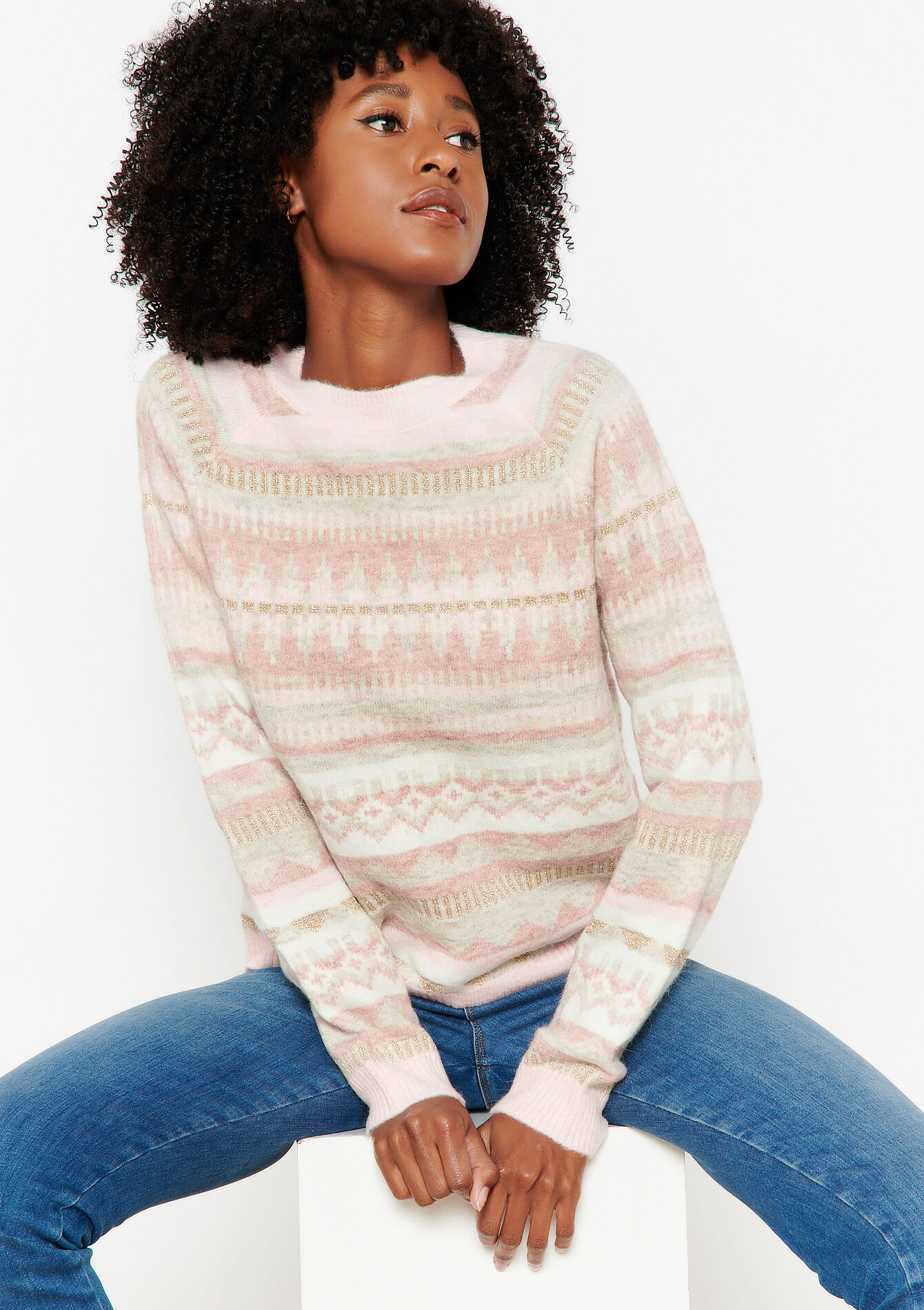 Jacquard trui met lurex, Jacquard trui met lurex - COSMETIC PINK - 15100240_5733