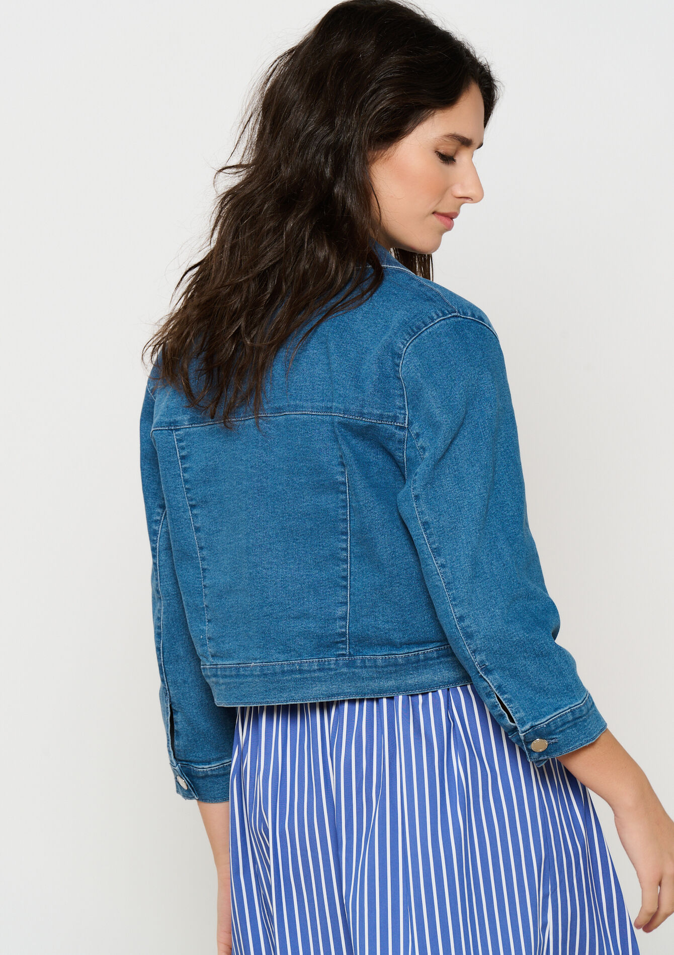 Korte denim jas - MEDIUM BLUE - 09100983_0500