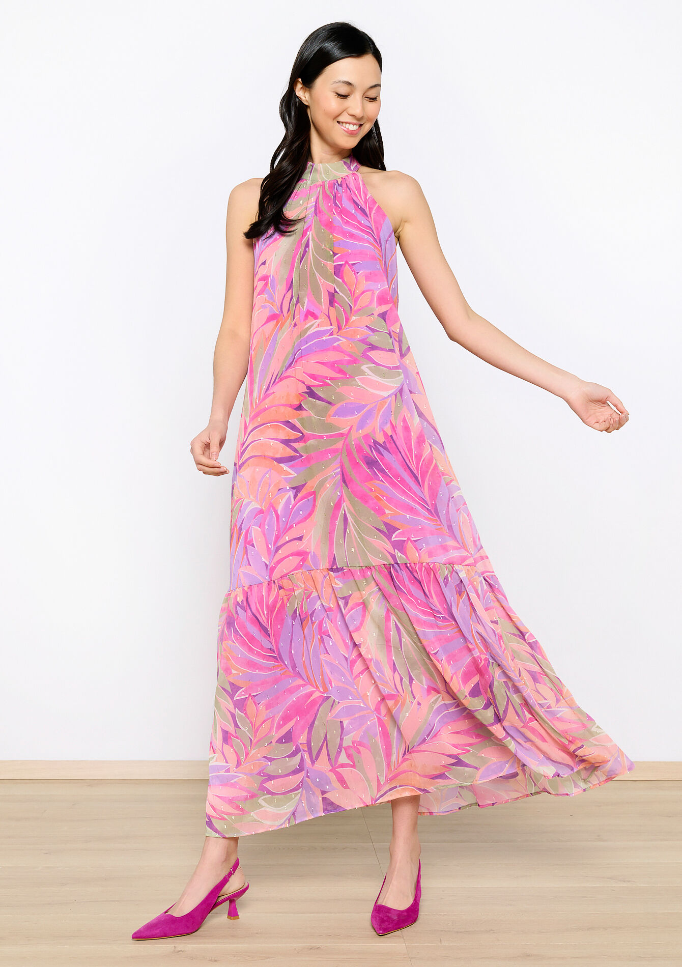 Halterjurk met bladerprint, Halterjurk met bladerprint - LILAC BRIGHT - 08103527