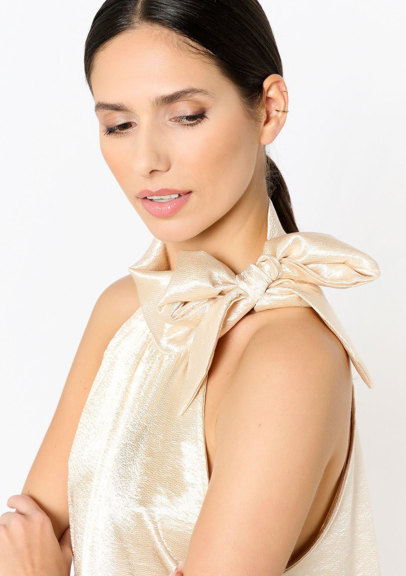 Robe à col halter en satin - GOLD - 08103536_1058