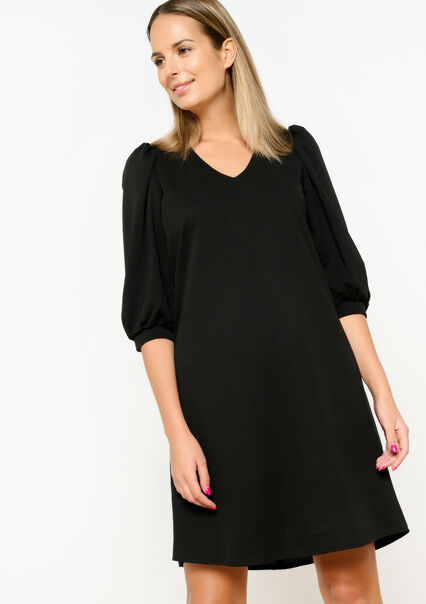 Straight dress with balloon sleeves - BLACK - 08103502_1119