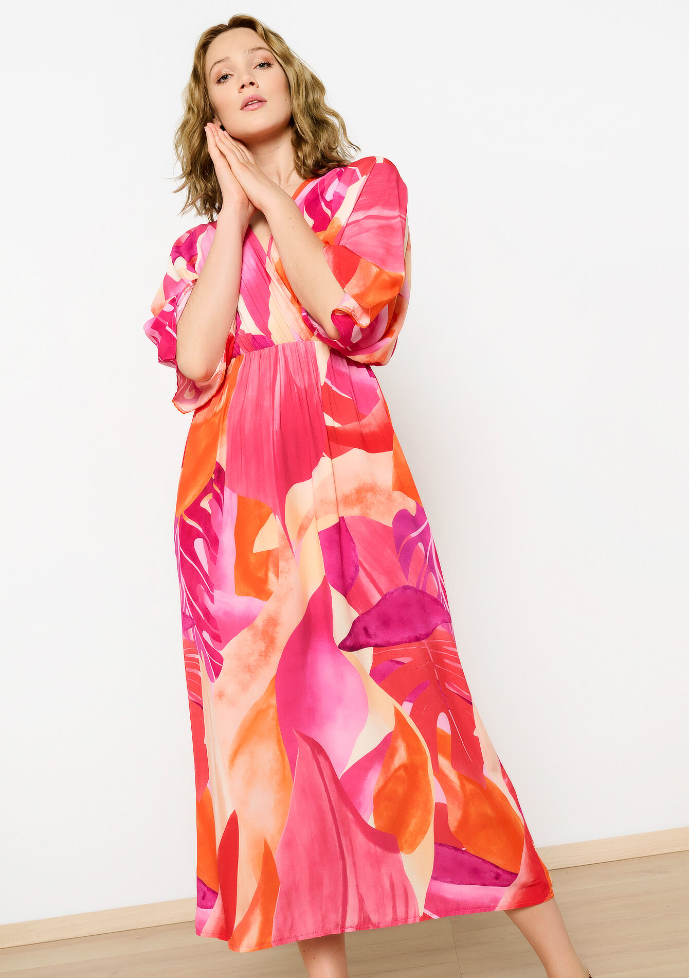 Maxi-jurk met tropische print, Maxi-jurk met tropische print - ORANGE BRIGHT - 08103657_1255