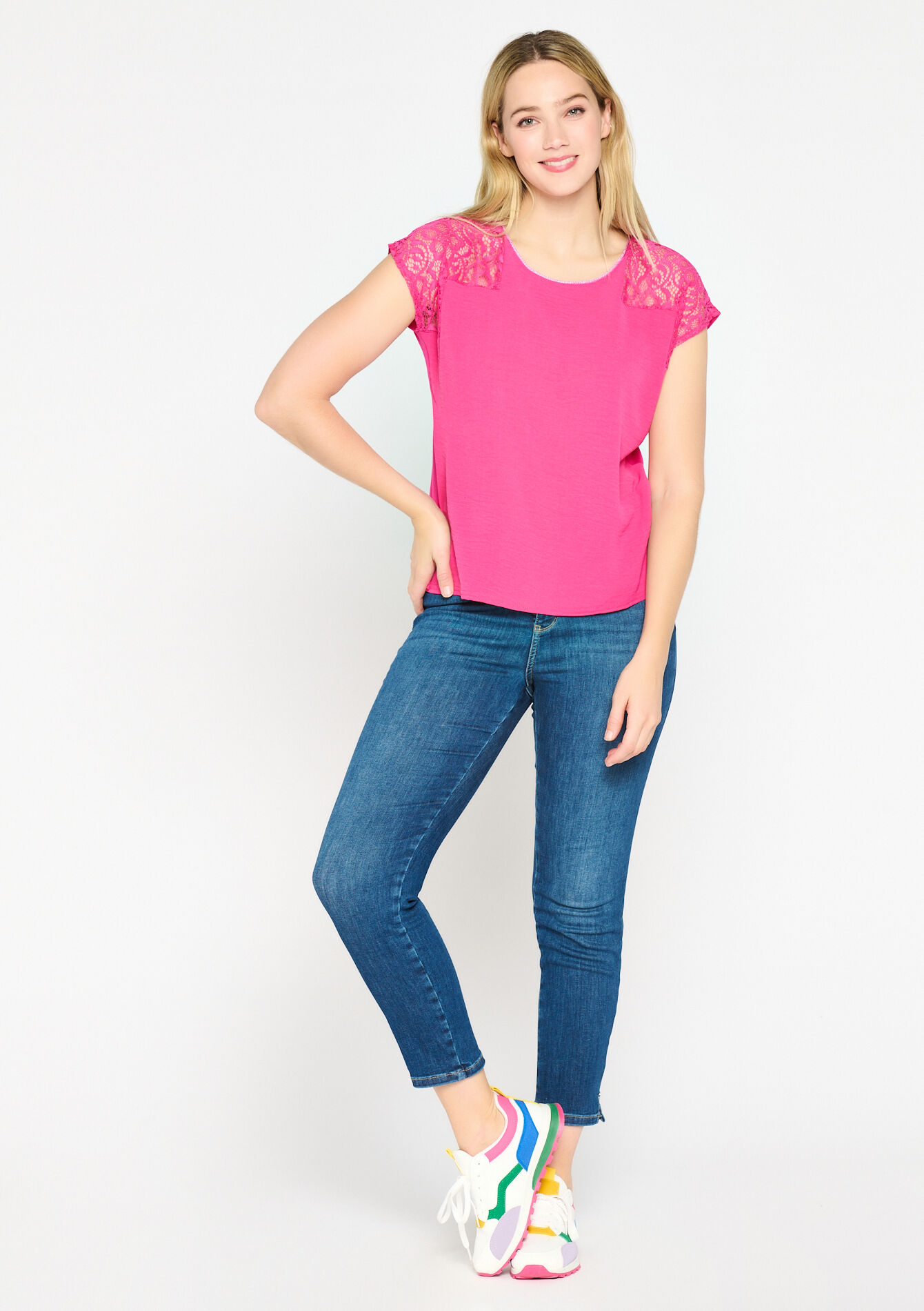 T-shirt with lace, T-shirt with lace - FUCHSIA - 02301373_5626