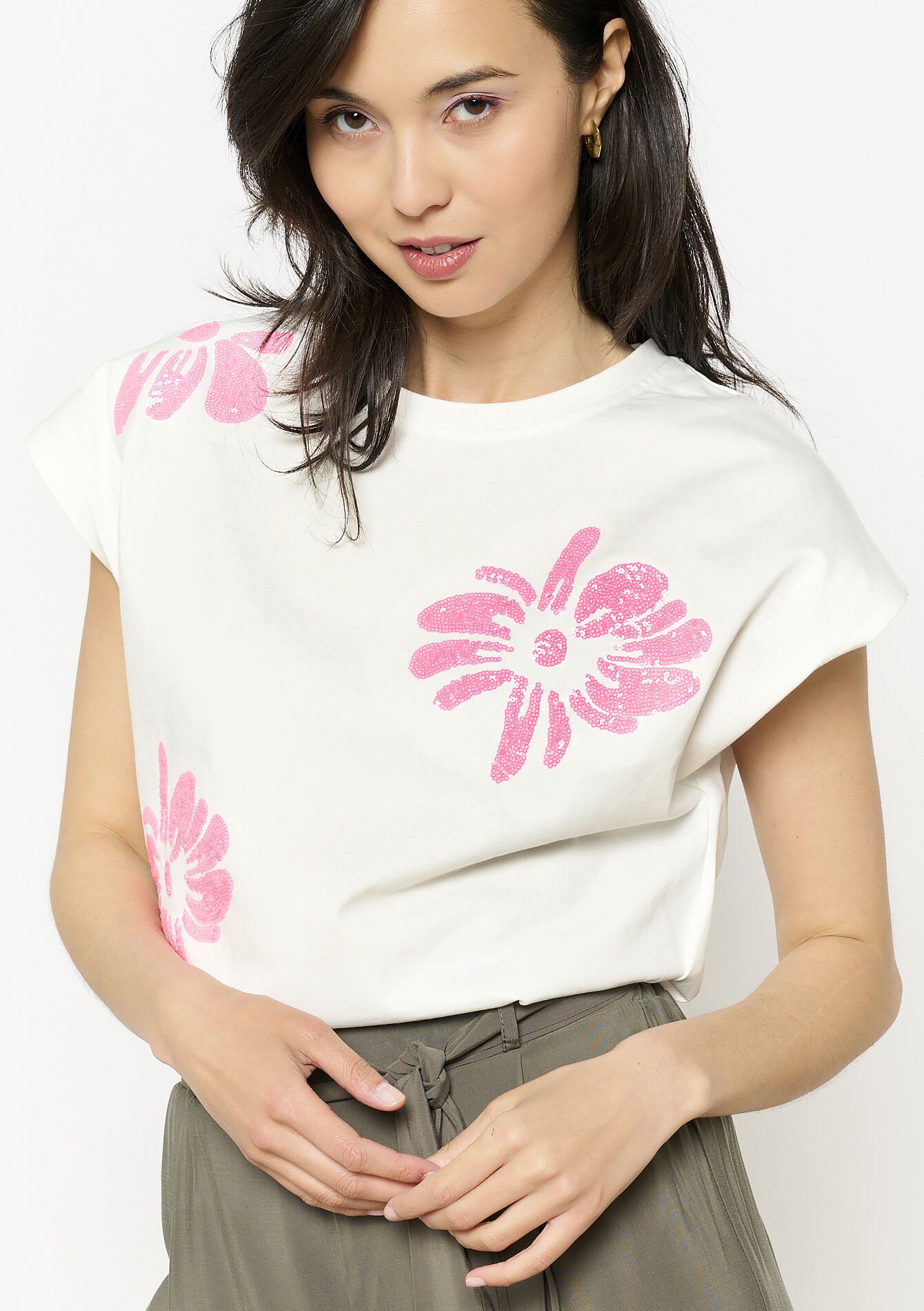 Losvallend bloemen t-shirt, Losvallend bloemen t-shirt - OPTICAL WHITE - 02301780_1019