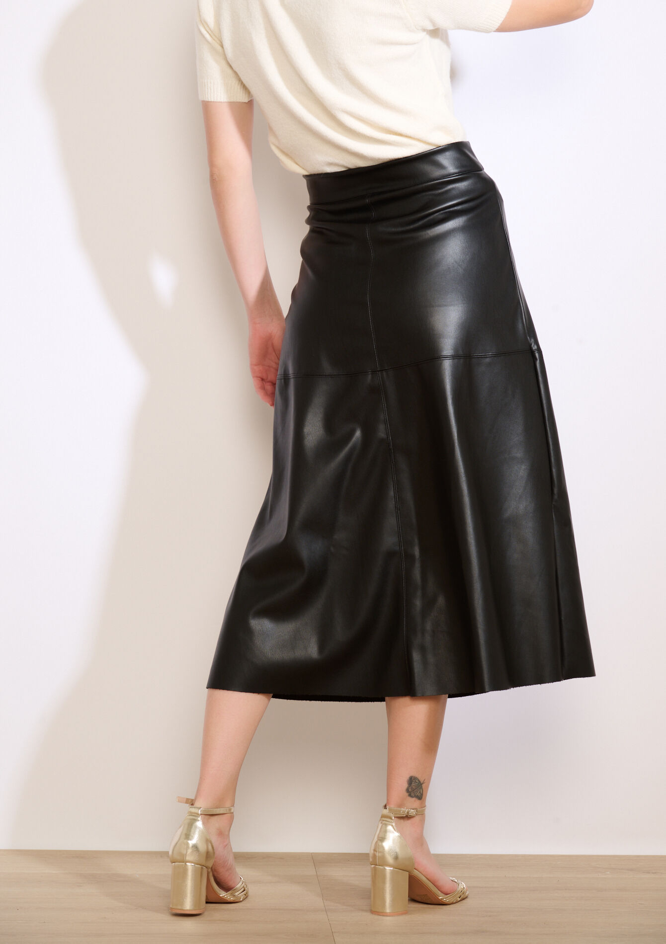 Jupe midi effet cuir - BLACK - 07101404_1119