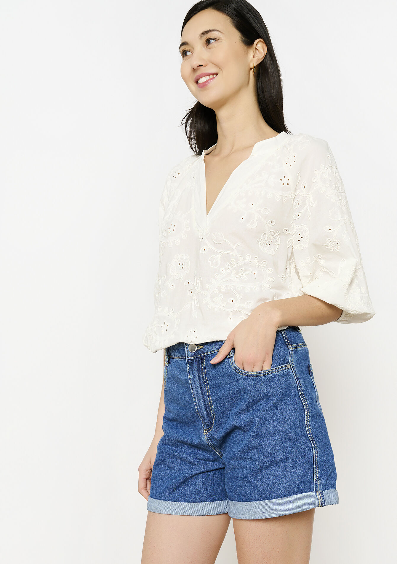 Boheemse geborduurde blouse, Boheemse geborduurde blouse - VANILLA WHITE - 05702776_1013