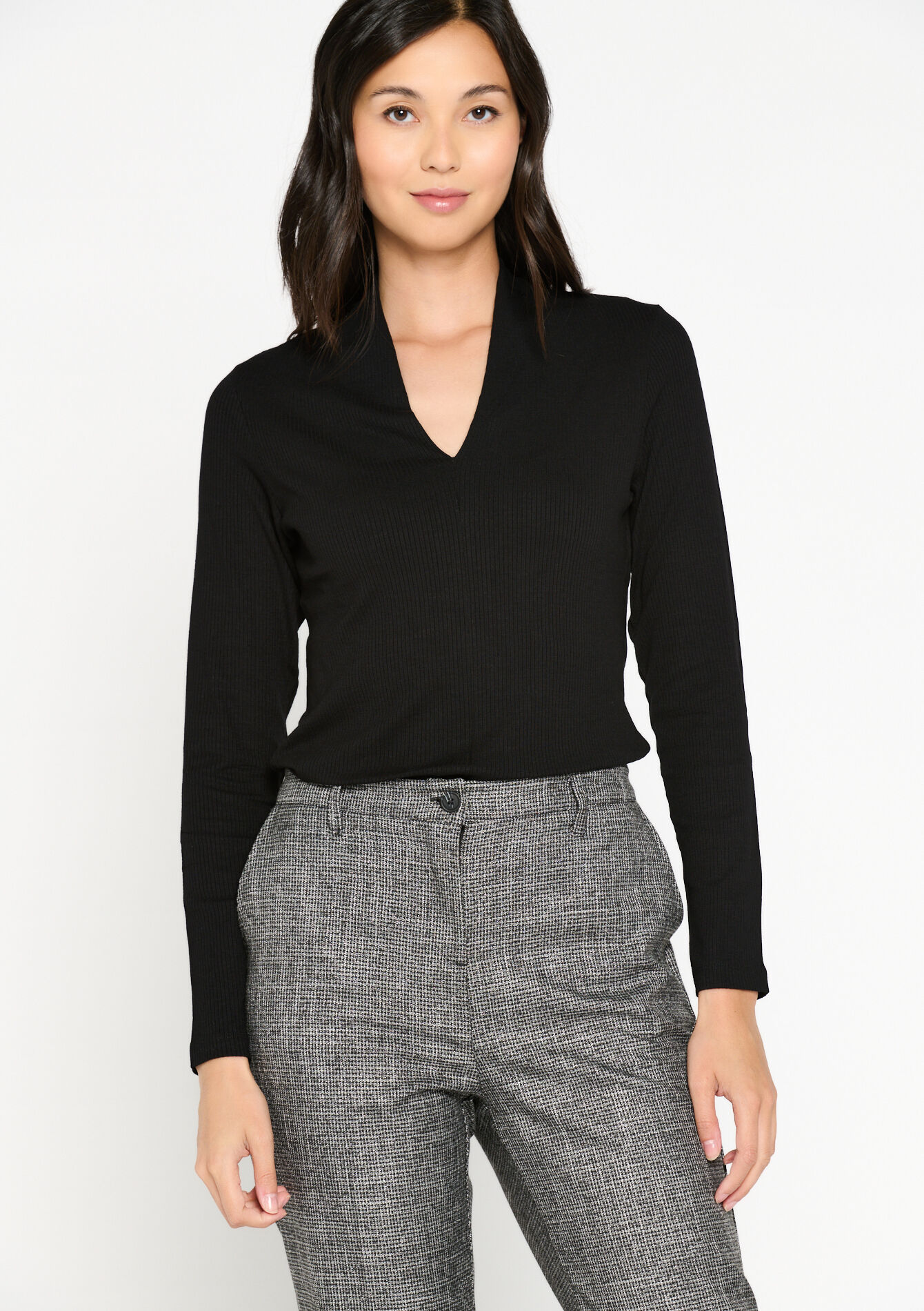 T-shirt met V-hals - BLACK - 02301430_1119